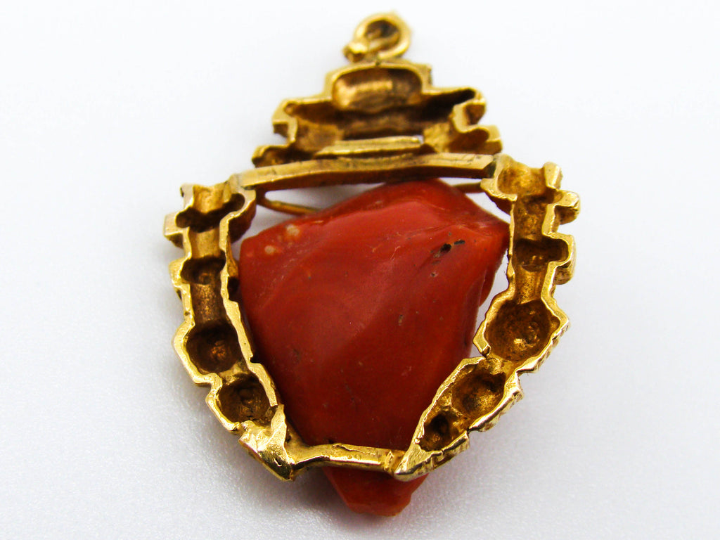 antique coral, natural coral, undyed coral, dark red coral, blood red coral, Italian coral, pacific coral, Sardinian Coral, red coral, sea coral, Mediterranean pendant, Mediterranean coral, handcarved, aka red, handcarved, 14 karat gold, coral pendant, aka red
