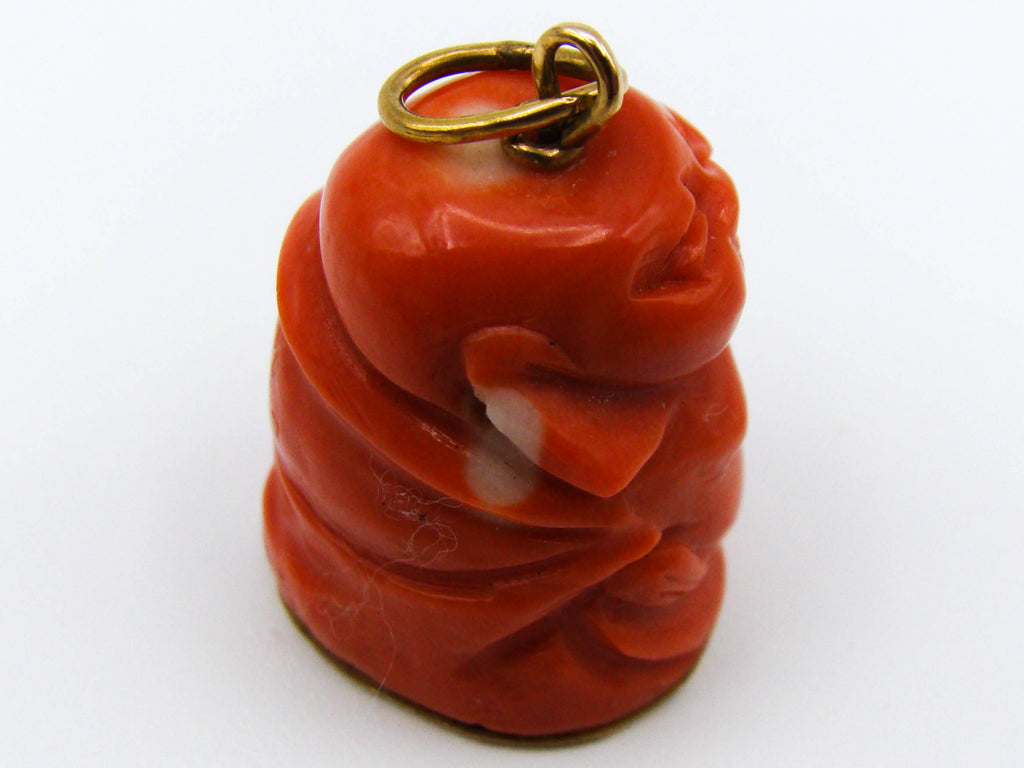 antique coral, natural coral, undyed coral, momo red coral, Italian coral, pacific coral, Sardinian Coral, sea coral, Mediterranean coral, Mediterranean pendant, coral pendant, Mediterranean momo coral, handcarved coral, momo coral, 18 karat Gold