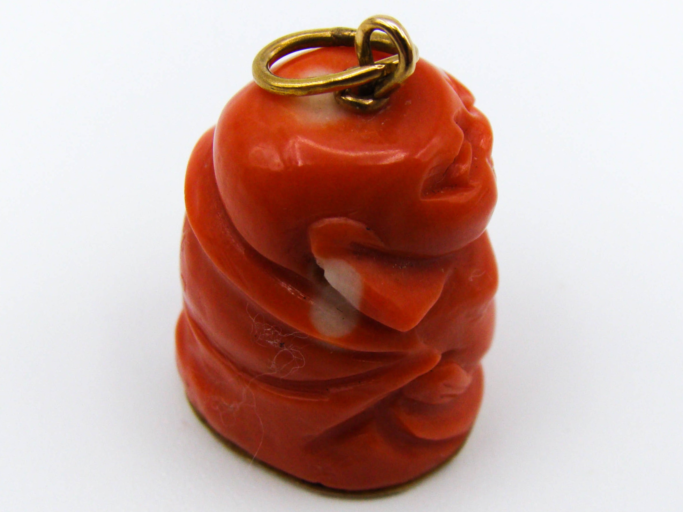 antique coral, natural coral, undyed coral, momo red coral, Italian coral, pacific coral, Sardinian Coral, sea coral, Mediterranean coral, Mediterranean pendant, coral pendant, Mediterranean momo coral, handcarved coral, momo coral, 18 karat Gold