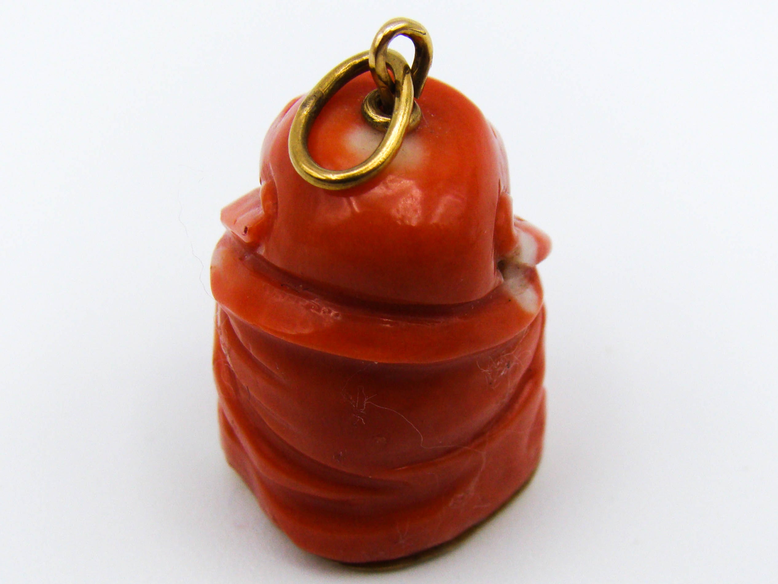antique coral, natural coral, undyed coral, momo red coral, Italian coral, pacific coral, Sardinian Coral, sea coral, Mediterranean coral, Mediterranean pendant, coral pendant, Mediterranean momo coral, handcarved coral, momo coral, 18 karat Gold