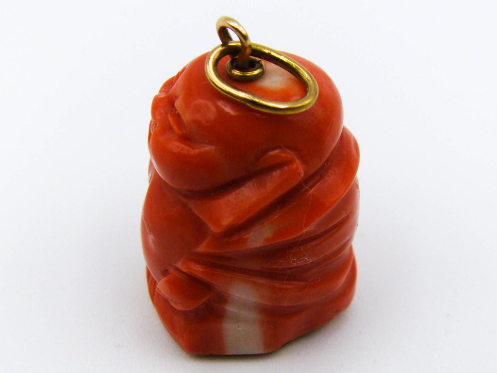 antique coral, natural coral, undyed coral, momo red coral, Italian coral, pacific coral, Sardinian Coral, sea coral, Mediterranean coral, Mediterranean pendant, coral pendant, Mediterranean momo coral, handcarved coral, momo coral, 18 karat Gold