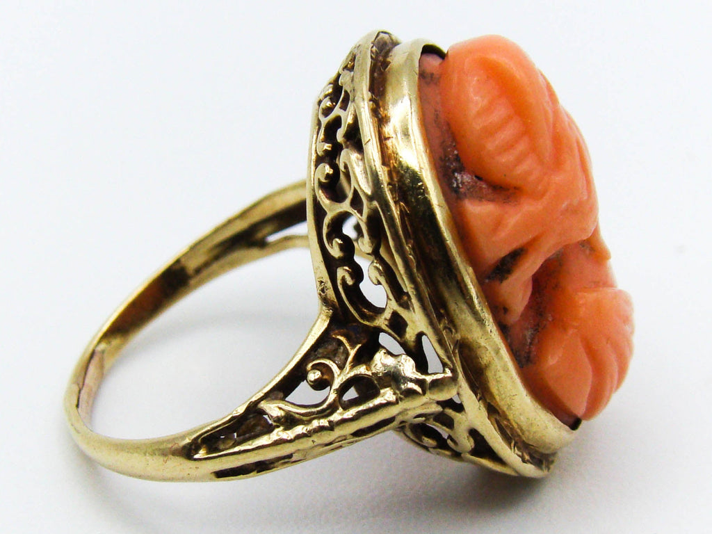 antique coral, natural coral, undyed coral, dark orange coral, Italian coral, pacific coral, Sardinian Coral, sea coral, Mediterranean coral, Mediterranean ring, Mediterranean momo orange ring, orange ring, momo ring, handcarved coral, 14 karat gold