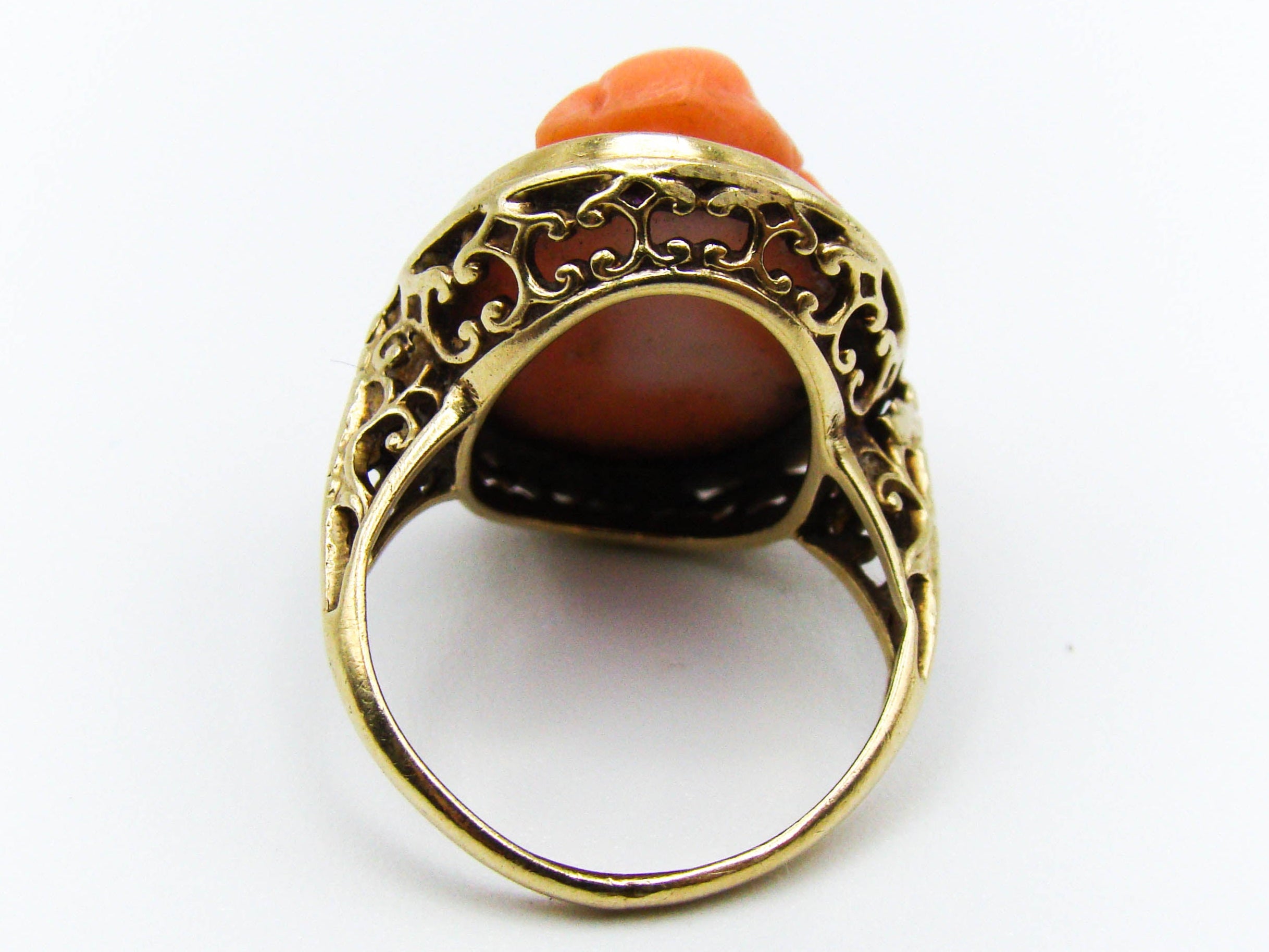 antique coral, natural coral, undyed coral, dark orange coral, Italian coral, pacific coral, Sardinian Coral, sea coral, Mediterranean coral, Mediterranean ring, Mediterranean momo orange ring, orange ring, momo ring, handcarved coral, 14 karat gold