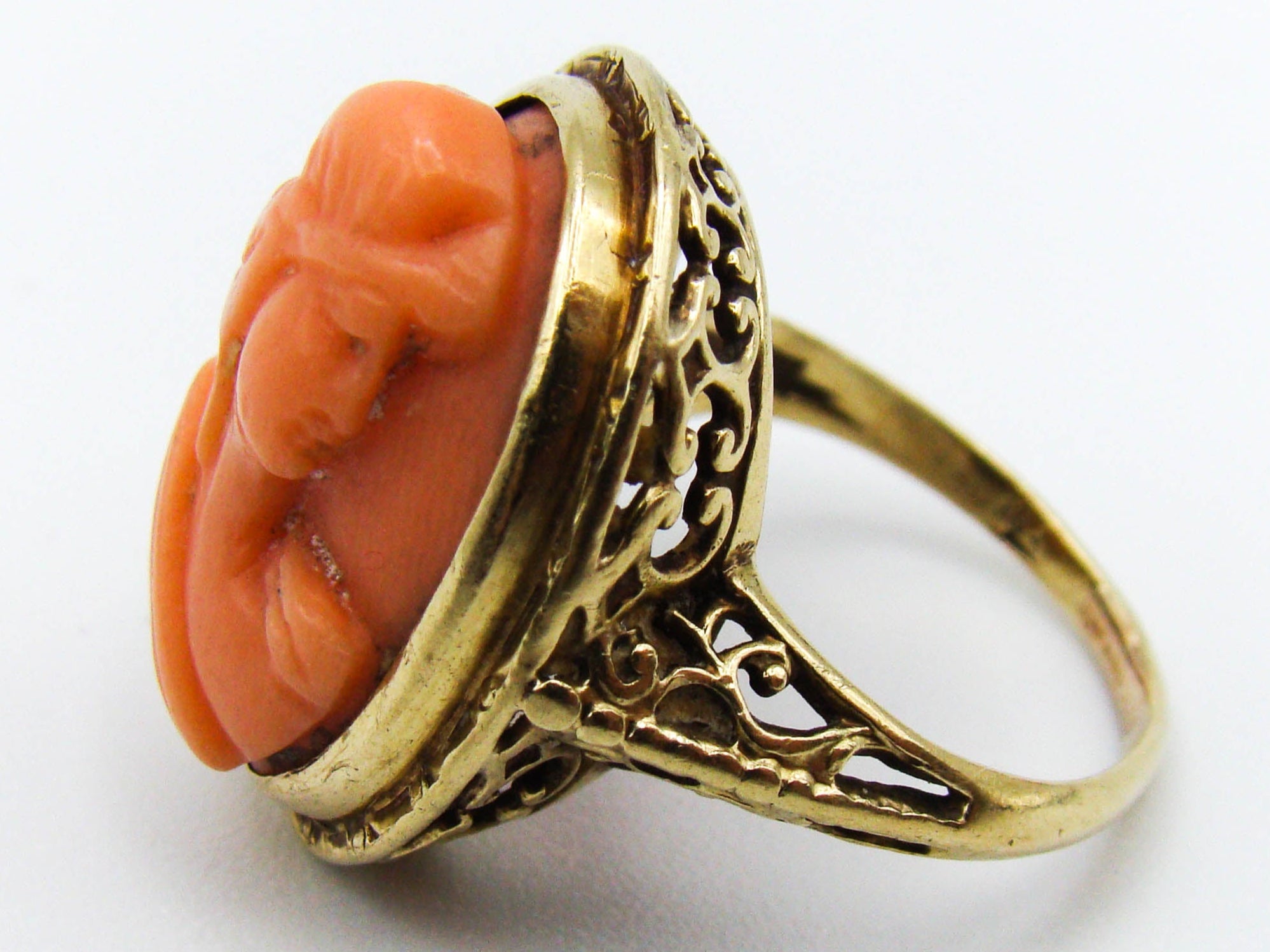 antique coral, natural coral, undyed coral, dark orange coral, Italian coral, pacific coral, Sardinian Coral, sea coral, Mediterranean coral, Mediterranean ring, Mediterranean momo orange ring, orange ring, momo ring, handcarved coral, 14 karat gold