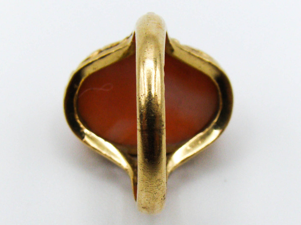 antique coral, natural coral, undyed coral, dark salmon coral, Italian coral, pacific coral, Sardinian Coral, sea coral, Mediterranean ring, Mediterranean coral, coral ring, handcarved coral, salmon ring, salmon cameo, 14 karat gold