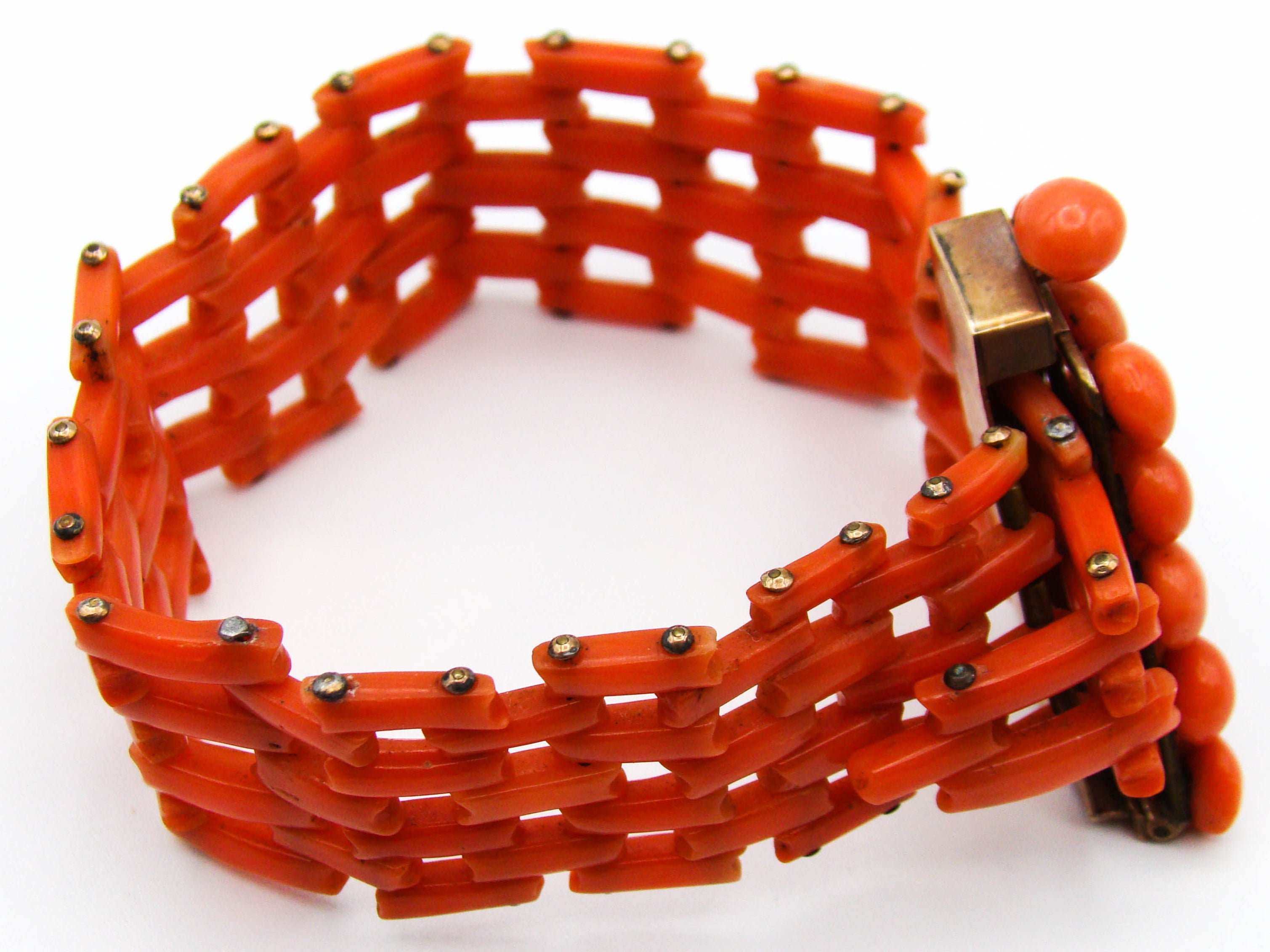 antique coral, natural coral, undyed coral, dark orange coral, Italian coral, pacific coral, Sardinian Coral, sea coral, Mediterranean coral, Mediterranean bracelet, Mediterranean orange, coral bracelet, handcarved coral, 9 karat gold