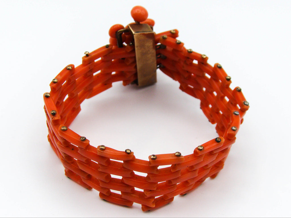 antique coral, natural coral, undyed coral, dark orange coral, Italian coral, pacific coral, Sardinian Coral, sea coral, Mediterranean coral, Mediterranean bracelet, Mediterranean orange, coral bracelet, handcarved coral, 9 karat gold