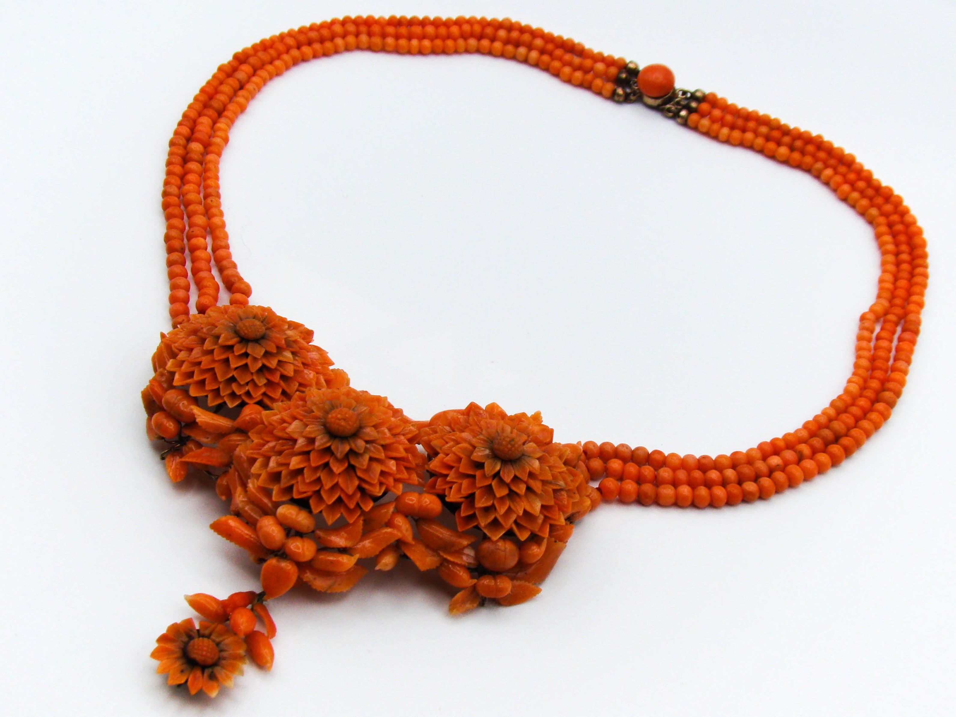 antique coral, natural coral, undyed coral, dark orange coral, Italian coral, pacific coral, Sardinian Coral, sea coral, Mediterranean coral, Mediterranean orange, handcarved coral, orange coral, 14 karat gold, coral necklace, coral pendant, coral earrings, coral bracelet, coral brooch, in original box