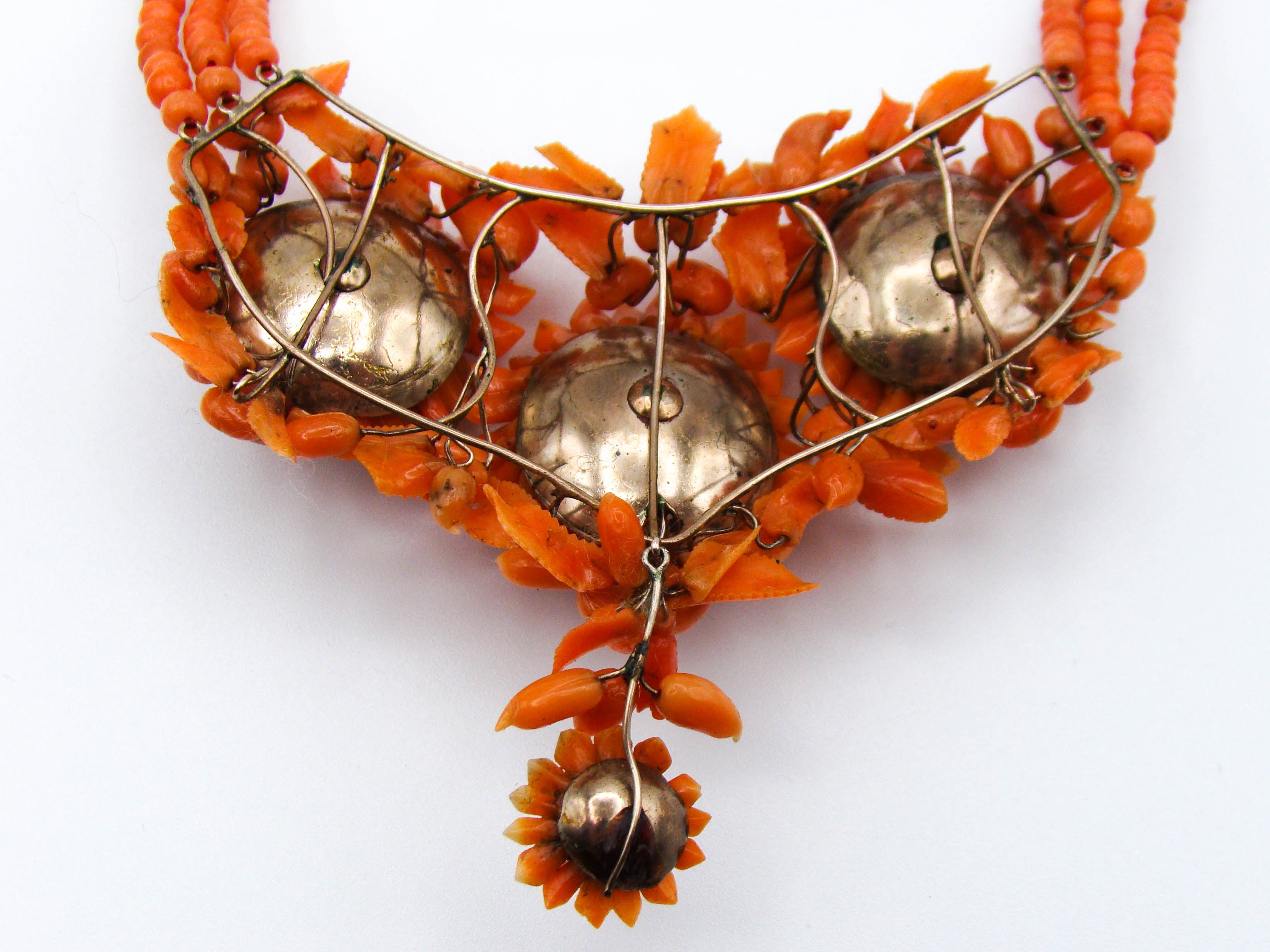 antique coral, natural coral, undyed coral, dark orange coral, Italian coral, pacific coral, Sardinian Coral, sea coral, Mediterranean coral, Mediterranean orange, handcarved coral, orange coral, 14 karat gold, coral necklace, coral pendant, coral earrings, coral bracelet, coral brooch, in original box