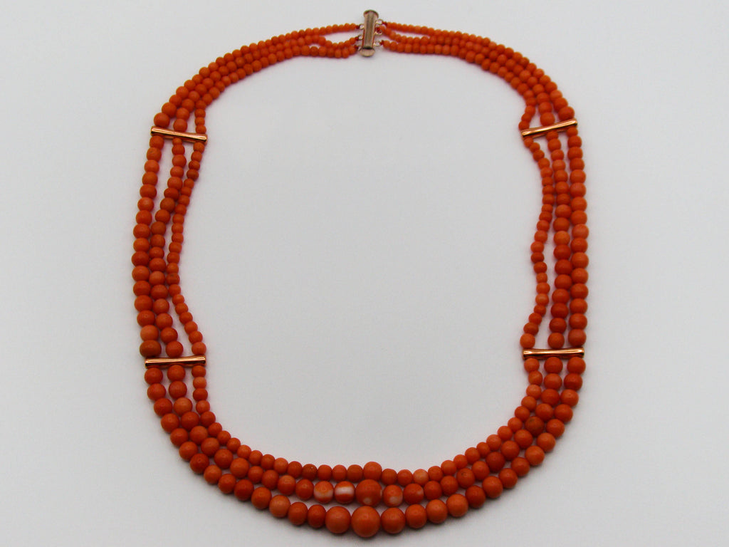 antique coral, natural coral, undyed coral, Italian coral, pacific coral, Sardinian Coral, Coral beads, Coral Rosary beads, Coral chain, Coral necklace, sea coral, Mediterranean coral, 2 strand chain, Momo Orange beads, Momo Coral