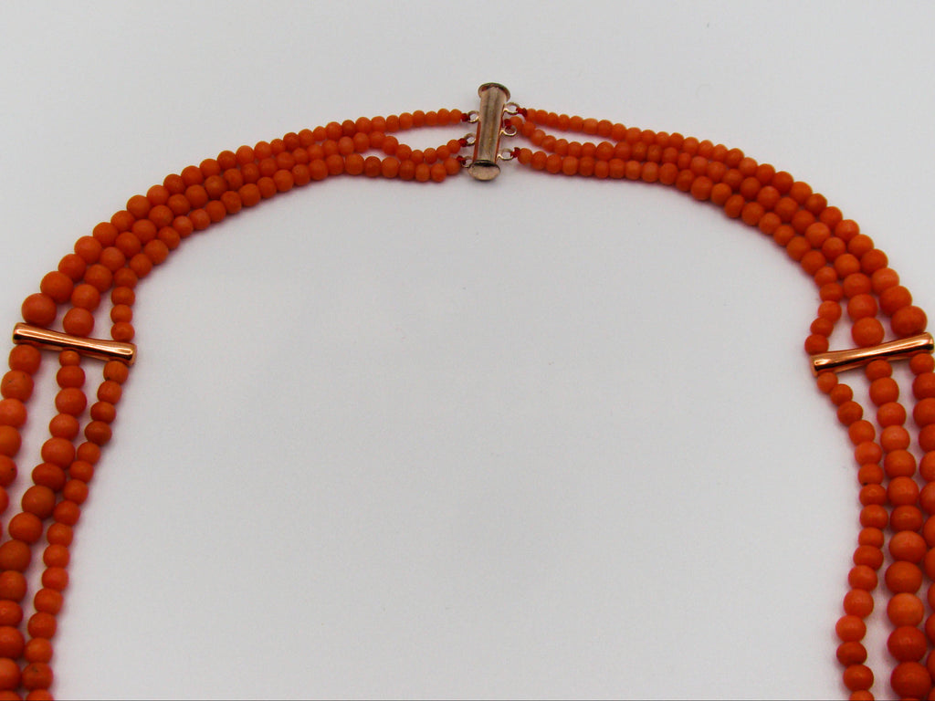 antique coral, natural coral, undyed coral, Italian coral, pacific coral, Sardinian Coral, Coral beads, Coral Rosary beads, Coral chain, Coral necklace, sea coral, Mediterranean coral, 2 strand chain, Momo Orange beads, Momo Coral