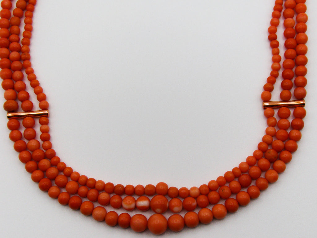 antique coral, natural coral, undyed coral, Italian coral, pacific coral, Sardinian Coral, Coral beads, Coral Rosary beads, Coral chain, Coral necklace, sea coral, Mediterranean coral, 2 strand chain, Momo Orange beads, Momo Coral