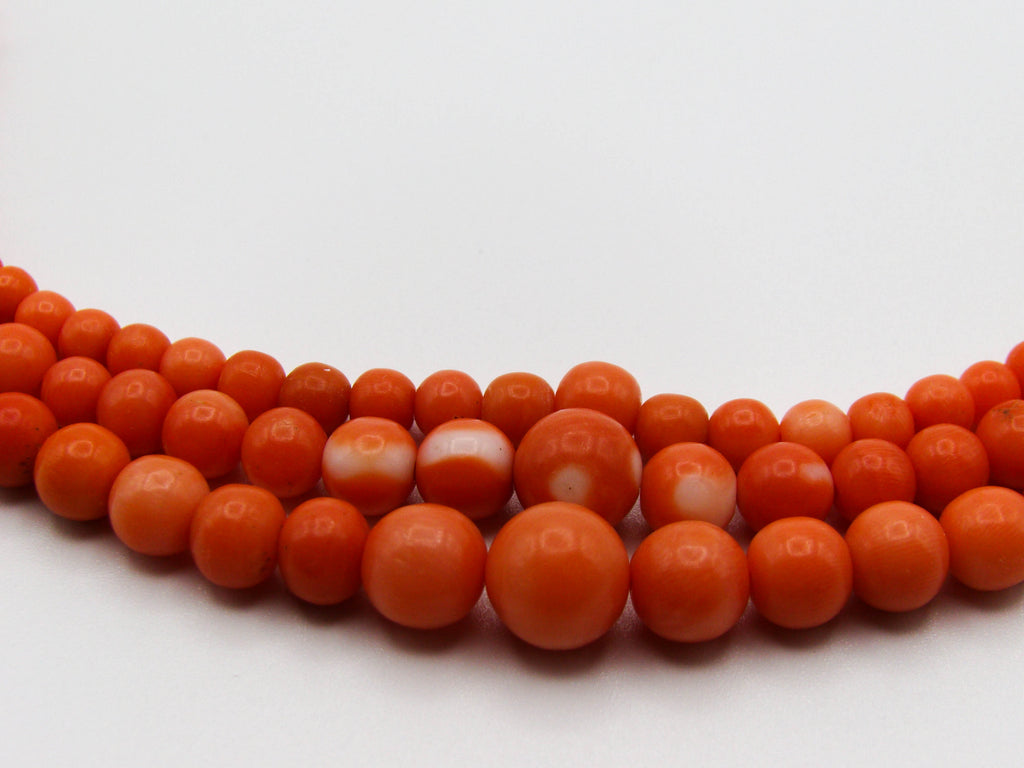 antique coral, natural coral, undyed coral, Italian coral, pacific coral, Sardinian Coral, Coral beads, Coral Rosary beads, Coral chain, Coral necklace, sea coral, Mediterranean coral, 2 strand chain, Momo Orange beads, Momo Coral