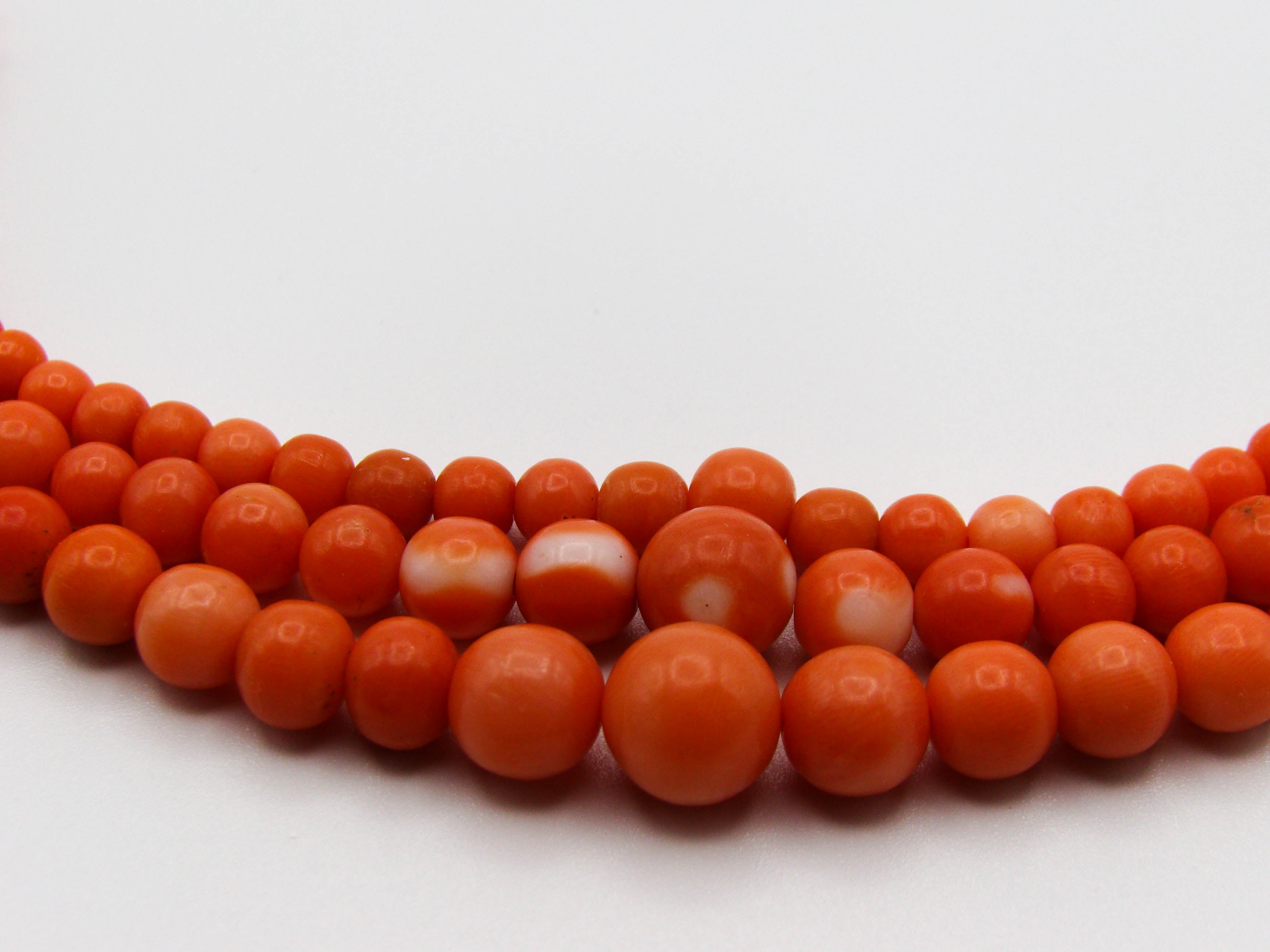 antique coral, natural coral, undyed coral, Italian coral, pacific coral, Sardinian Coral, Coral beads, Coral Rosary beads, Coral chain, Coral necklace, sea coral, Mediterranean coral, 2 strand chain, Momo Orange beads, Momo Coral