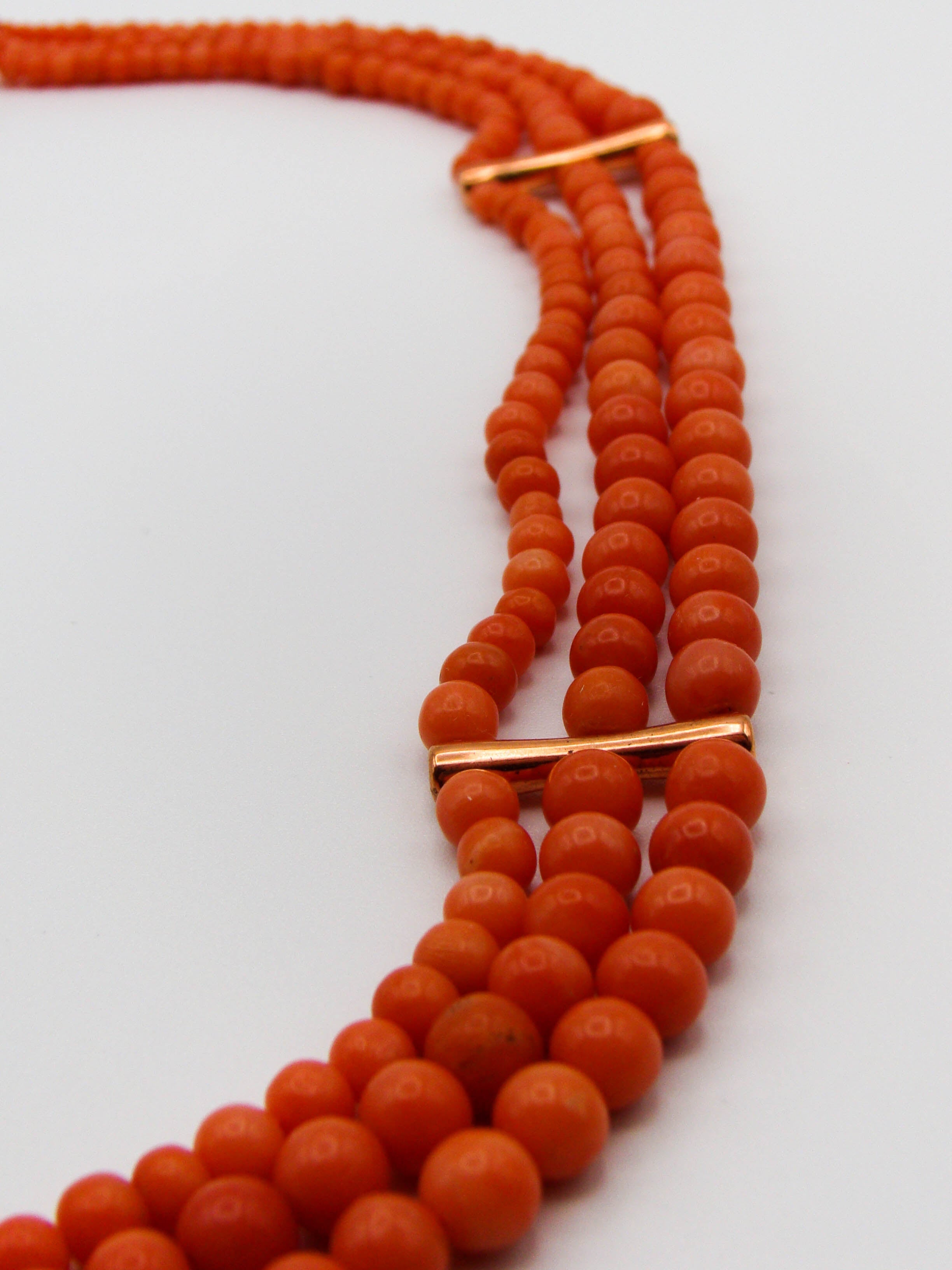 antique coral, natural coral, undyed coral, Italian coral, pacific coral, Sardinian Coral, Coral beads, Coral Rosary beads, Coral chain, Coral necklace, sea coral, Mediterranean coral, 2 strand chain, Momo Orange beads, Momo Coral