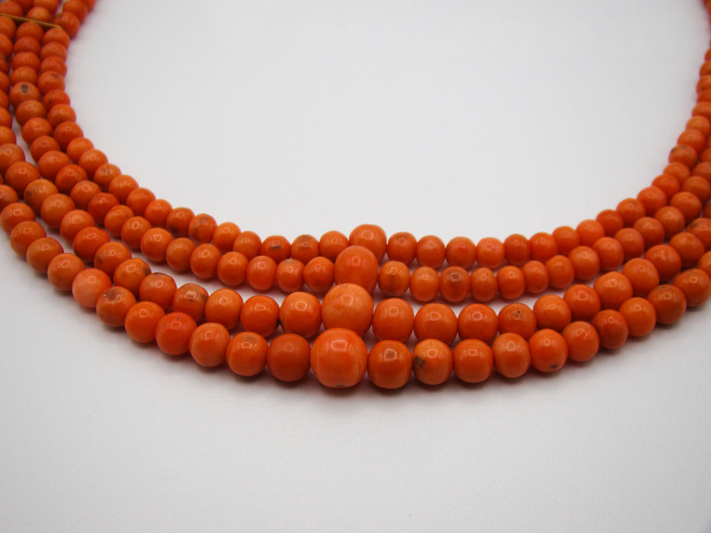 antique coral, natural coral, undyed coral, Italian coral, pacific coral, Sardinian Coral, Coral beads, Coral Rosary beads, Coral chain, Coral necklace, sea coral, Mediterranean coral, 4 strand chain, salmon beads, salmon coral
