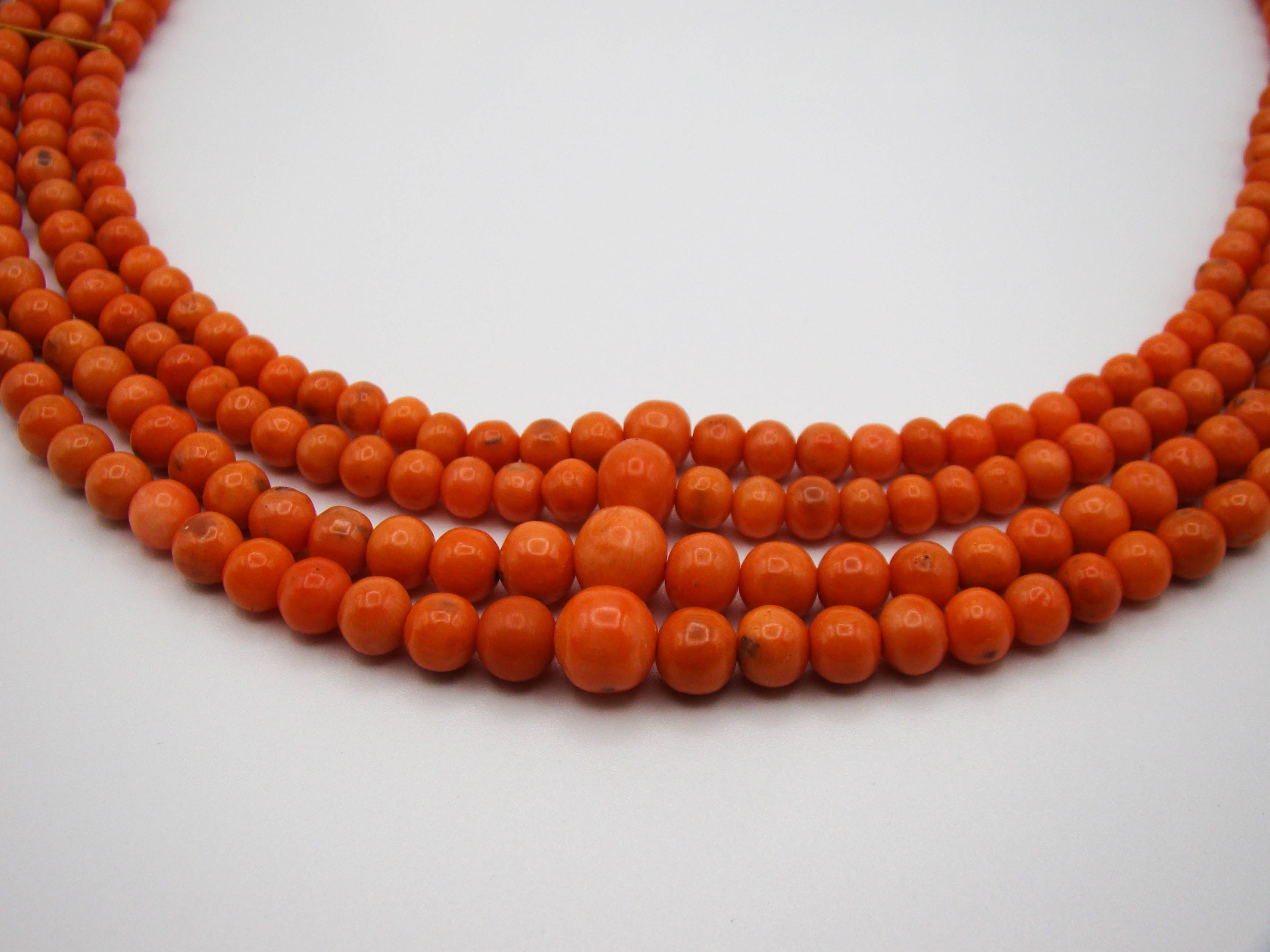antique coral, natural coral, undyed coral, Italian coral, pacific coral, Sardinian Coral, Coral beads, Coral Rosary beads, Coral chain, Coral necklace, sea coral, Mediterranean coral, 4 strand chain, salmon beads, salmon coral