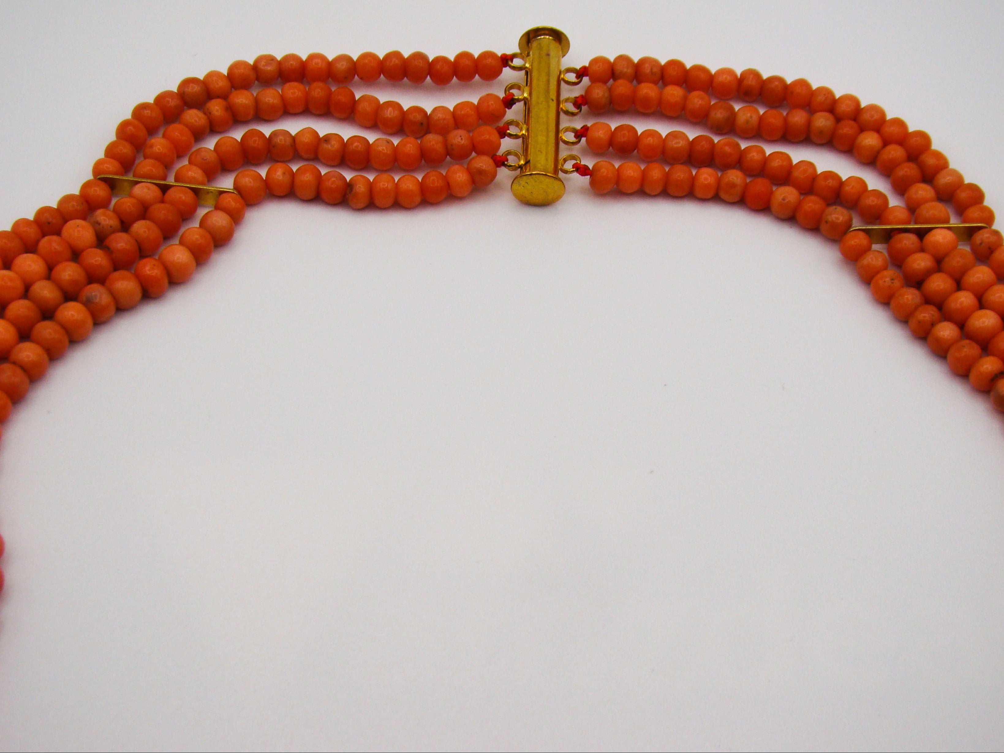 antique coral, natural coral, undyed coral, Italian coral, pacific coral, Sardinian Coral, Coral beads, Coral Rosary beads, Coral chain, Coral necklace, sea coral, Mediterranean coral, 4 strand chain, salmon beads, salmon coral