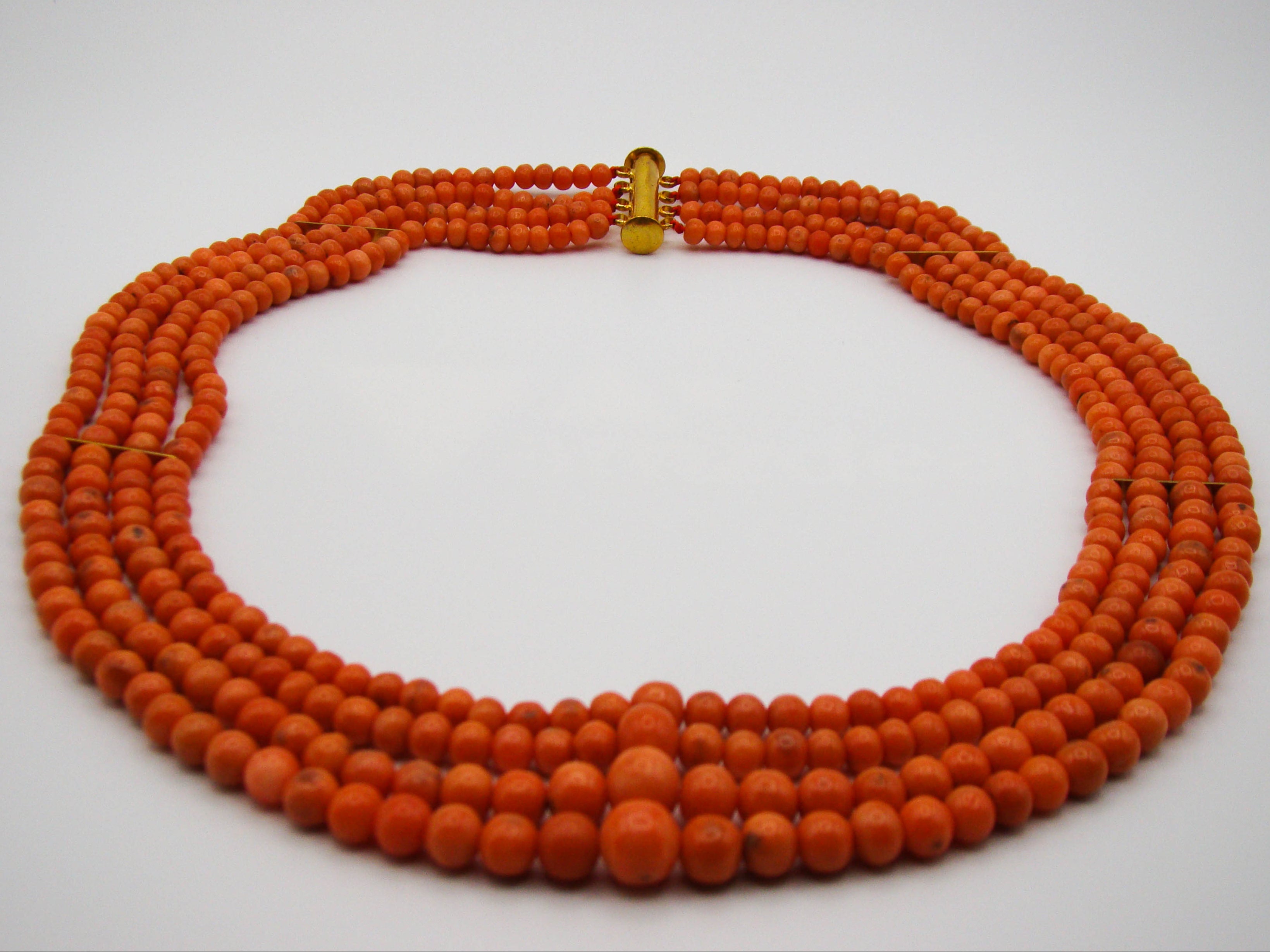 antique coral, natural coral, undyed coral, Italian coral, pacific coral, Sardinian Coral, Coral beads, Coral Rosary beads, Coral chain, Coral necklace, sea coral, Mediterranean coral, 4 strand chain, salmon beads, salmon coral