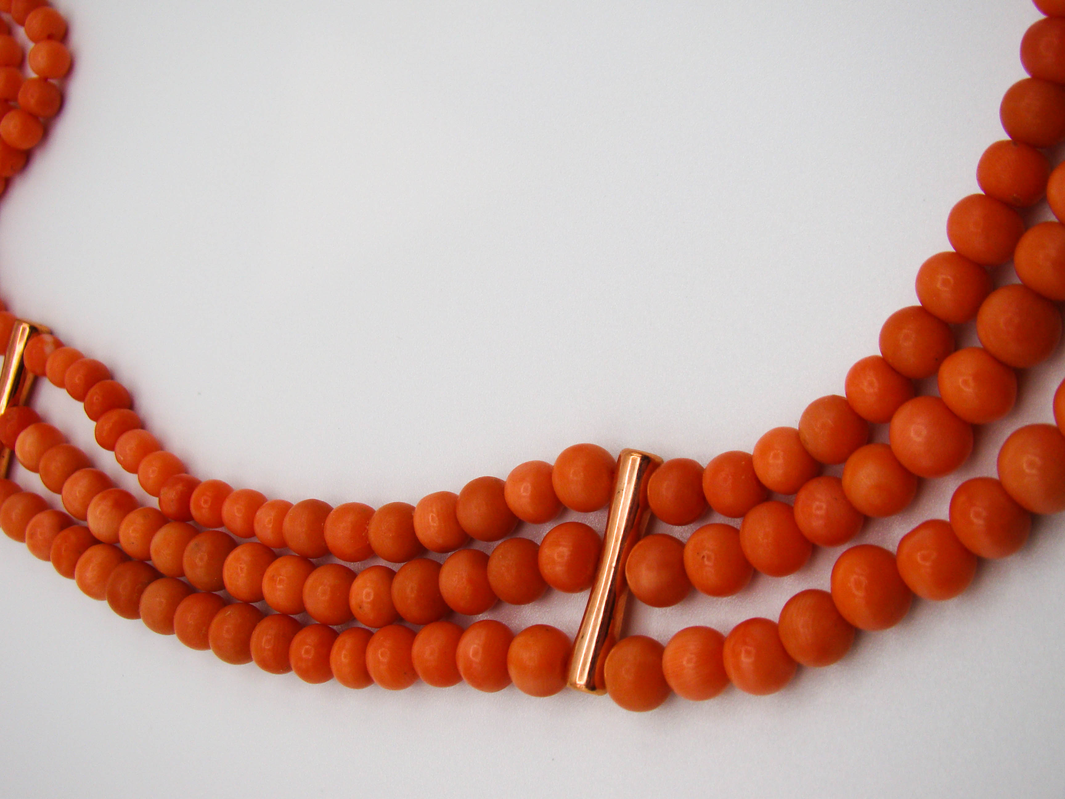 antique coral, natural coral, undyed coral, Italian coral, pacific coral, Sardinian Coral, Coral beads, Coral Rosary beads, Coral chain, Coral necklace, sea coral, Mediterranean coral, 3 strand chain, salmon beads, salmon Coral