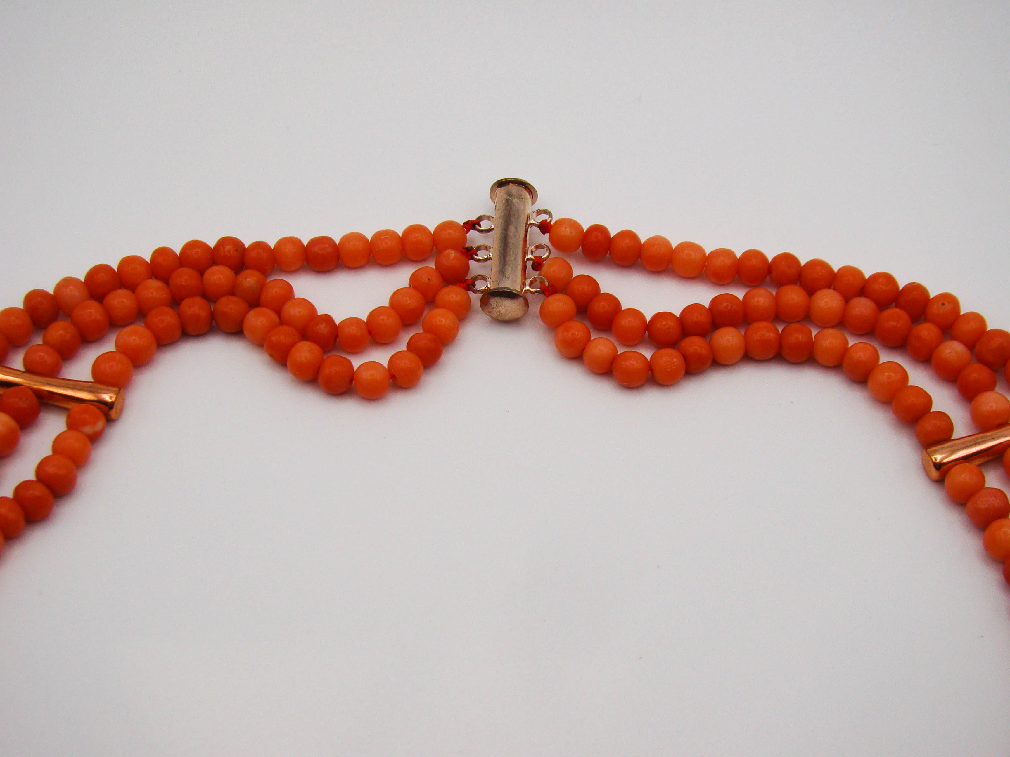 antique coral, natural coral, undyed coral, Italian coral, pacific coral, Sardinian Coral, Coral beads, Coral Rosary beads, Coral chain, Coral necklace, sea coral, Mediterranean coral, 3 strand chain, salmon beads, salmon Coral