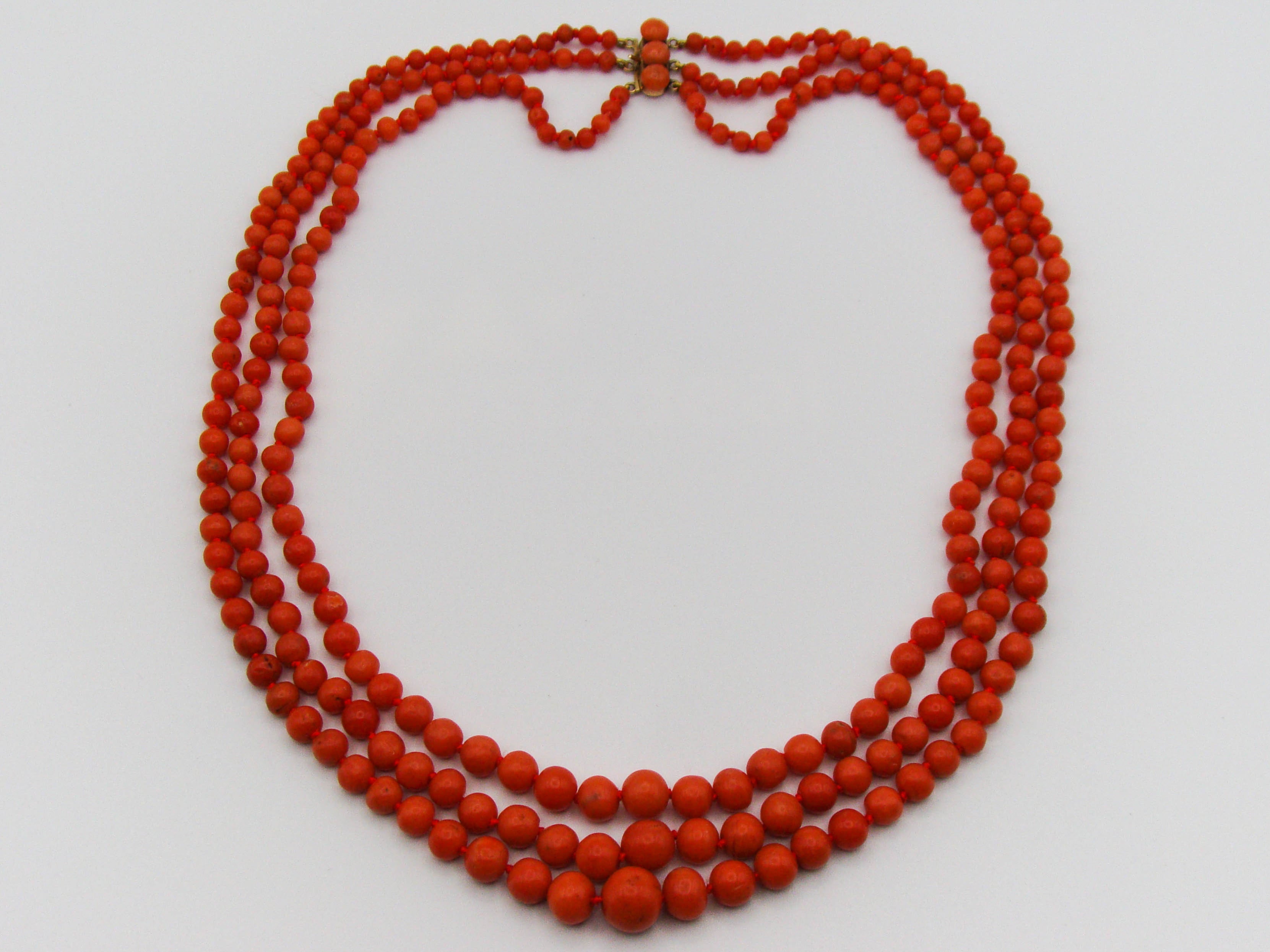 antique coral, natural coral, undyed coral, dark red coral, blood red coral, Italian coral, pacific coral, Sardinian Coral, Coral beads, Coral Rosary beads, Coral chain, Coral necklace, sea coral, Mediterranean coral, 2 strand chain, Mediterranean red beads, 14 karat gold clasp