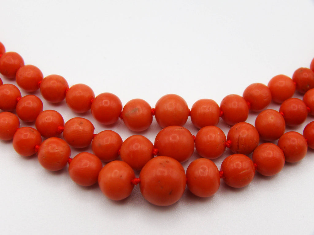 antique coral, natural coral, undyed coral, dark red coral, blood red coral, Italian coral, pacific coral, Sardinian Coral, Coral beads, Coral Rosary beads, Coral chain, Coral necklace, sea coral, Mediterranean coral, 2 strand chain, Mediterranean red beads, 14 karat gold clasp