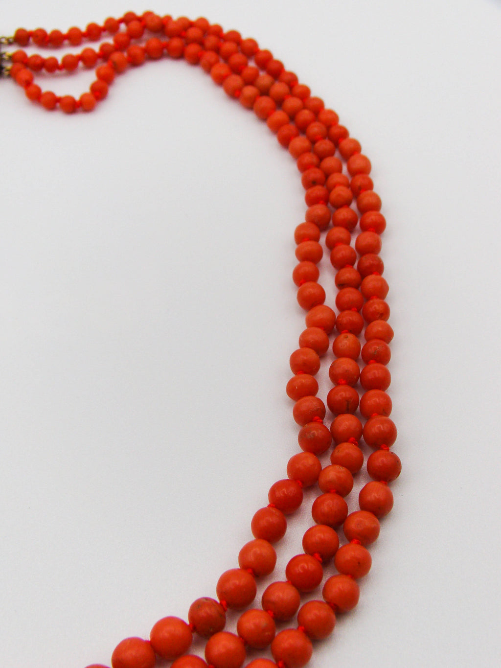 antique coral, natural coral, undyed coral, dark red coral, blood red coral, Italian coral, pacific coral, Sardinian Coral, Coral beads, Coral Rosary beads, Coral chain, Coral necklace, sea coral, Mediterranean coral, 2 strand chain, Mediterranean red beads, 14 karat gold clasp
