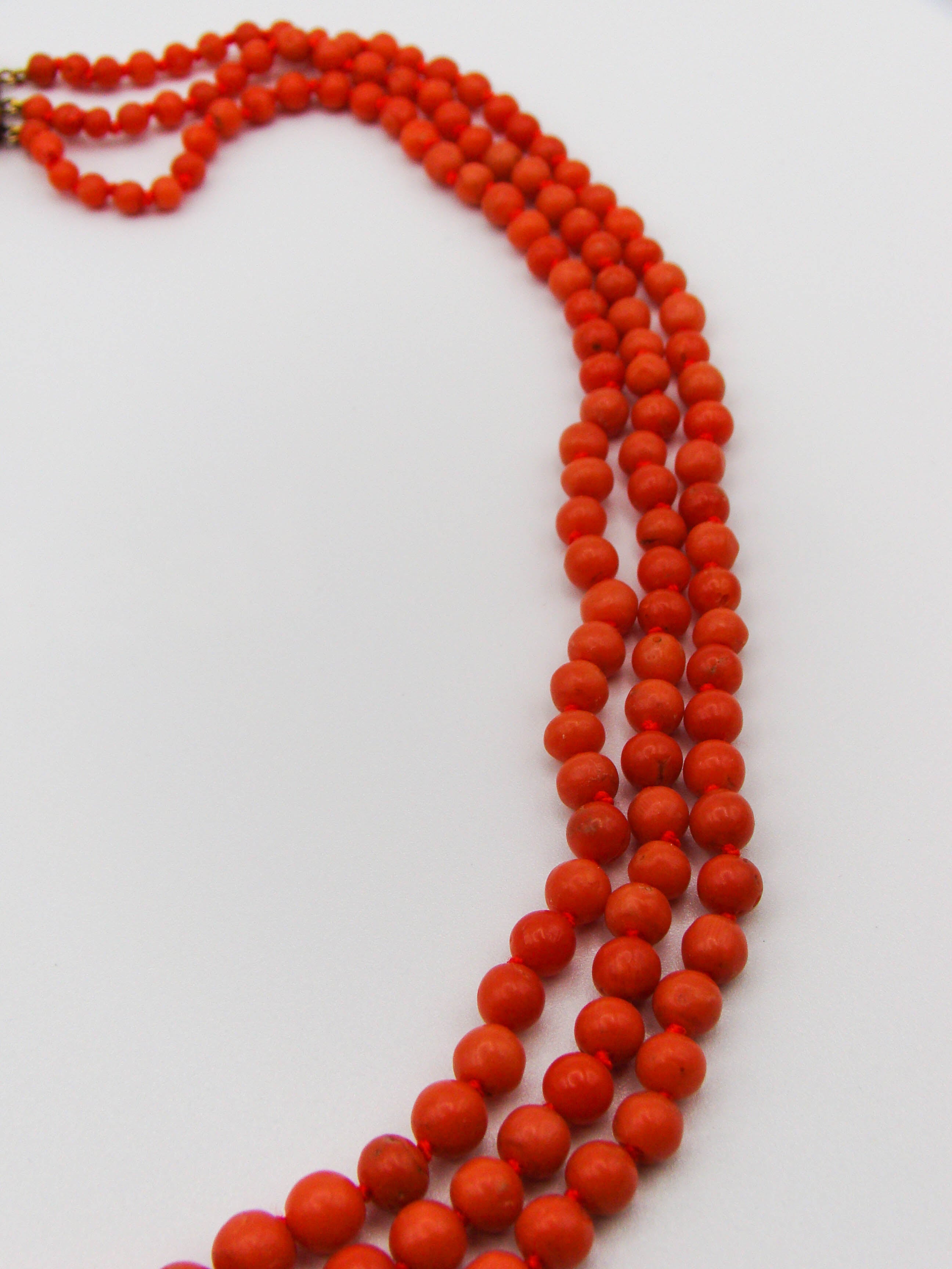 antique coral, natural coral, undyed coral, dark red coral, blood red coral, Italian coral, pacific coral, Sardinian Coral, Coral beads, Coral Rosary beads, Coral chain, Coral necklace, sea coral, Mediterranean coral, 2 strand chain, Mediterranean red beads, 14 karat gold clasp