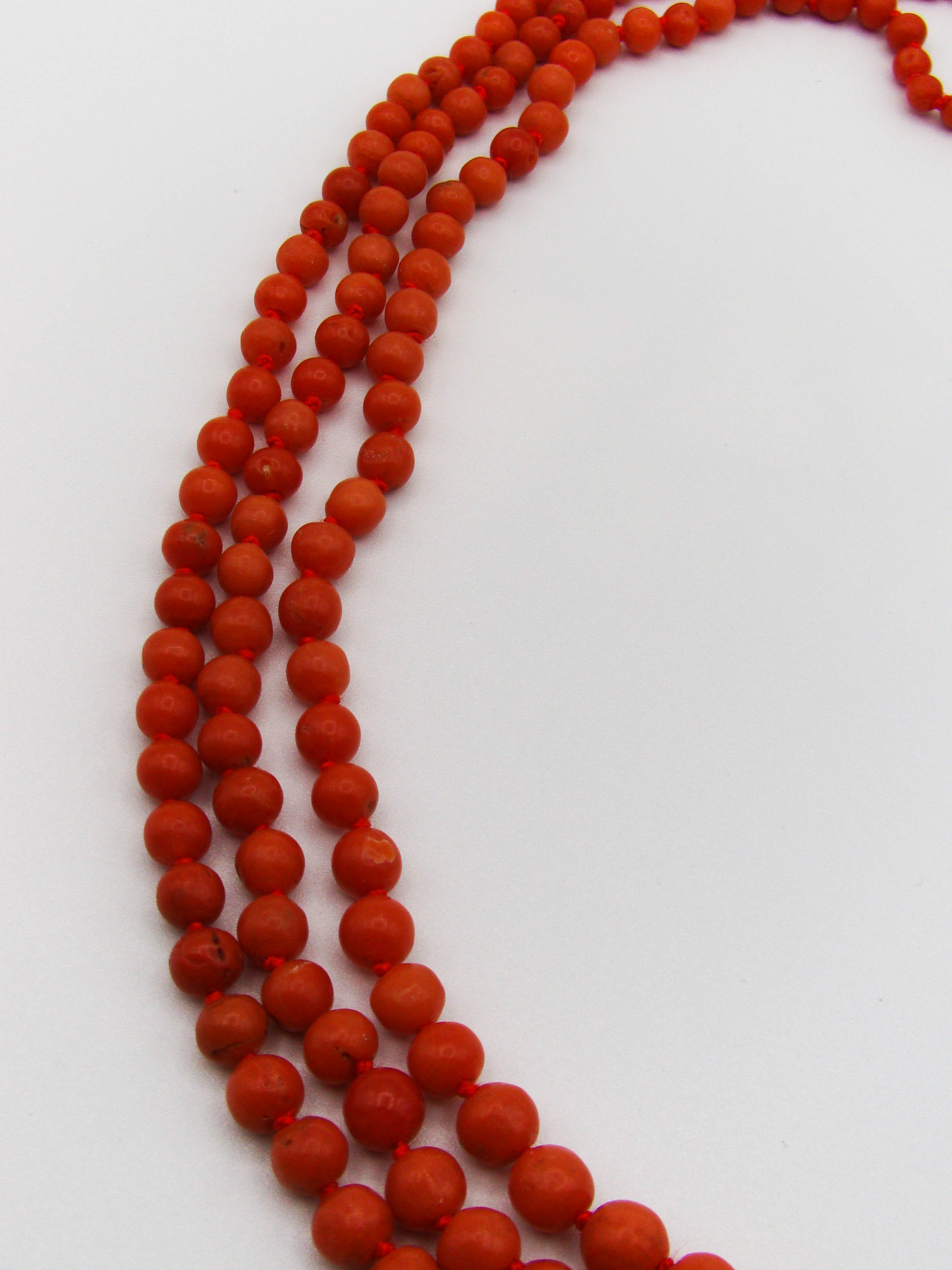 antique coral, natural coral, undyed coral, dark red coral, blood red coral, Italian coral, pacific coral, Sardinian Coral, Coral beads, Coral Rosary beads, Coral chain, Coral necklace, sea coral, Mediterranean coral, 2 strand chain, Mediterranean red beads, 14 karat gold clasp