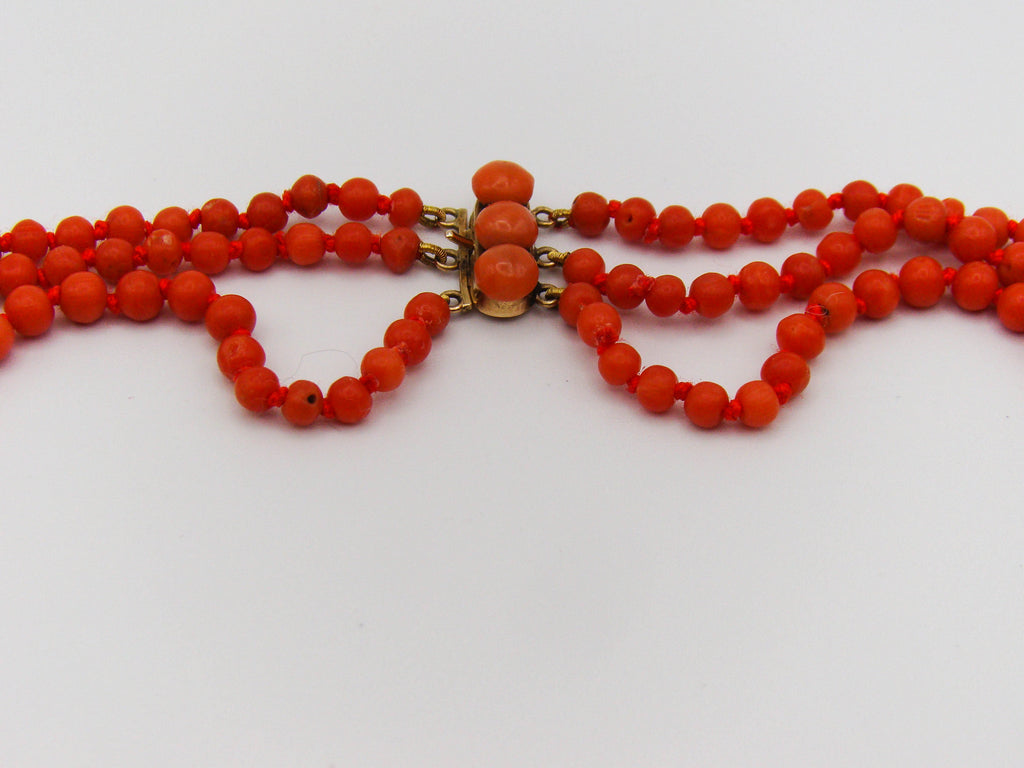 antique coral, natural coral, undyed coral, dark red coral, blood red coral, Italian coral, pacific coral, Sardinian Coral, Coral beads, Coral Rosary beads, Coral chain, Coral necklace, sea coral, Mediterranean coral, 2 strand chain, Mediterranean red beads, 14 karat gold clasp