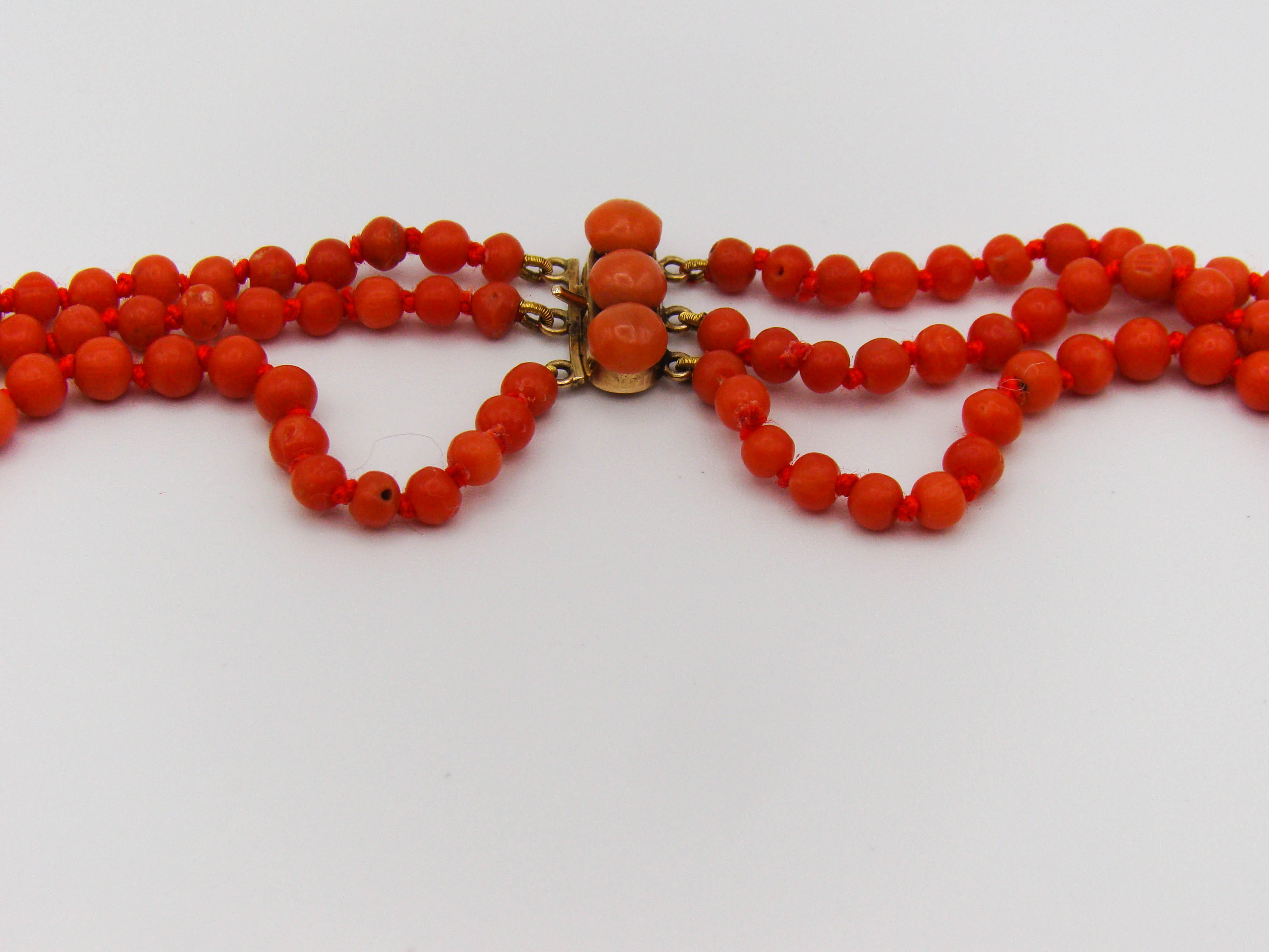 antique coral, natural coral, undyed coral, dark red coral, blood red coral, Italian coral, pacific coral, Sardinian Coral, Coral beads, Coral Rosary beads, Coral chain, Coral necklace, sea coral, Mediterranean coral, 2 strand chain, Mediterranean red beads, 14 karat gold clasp