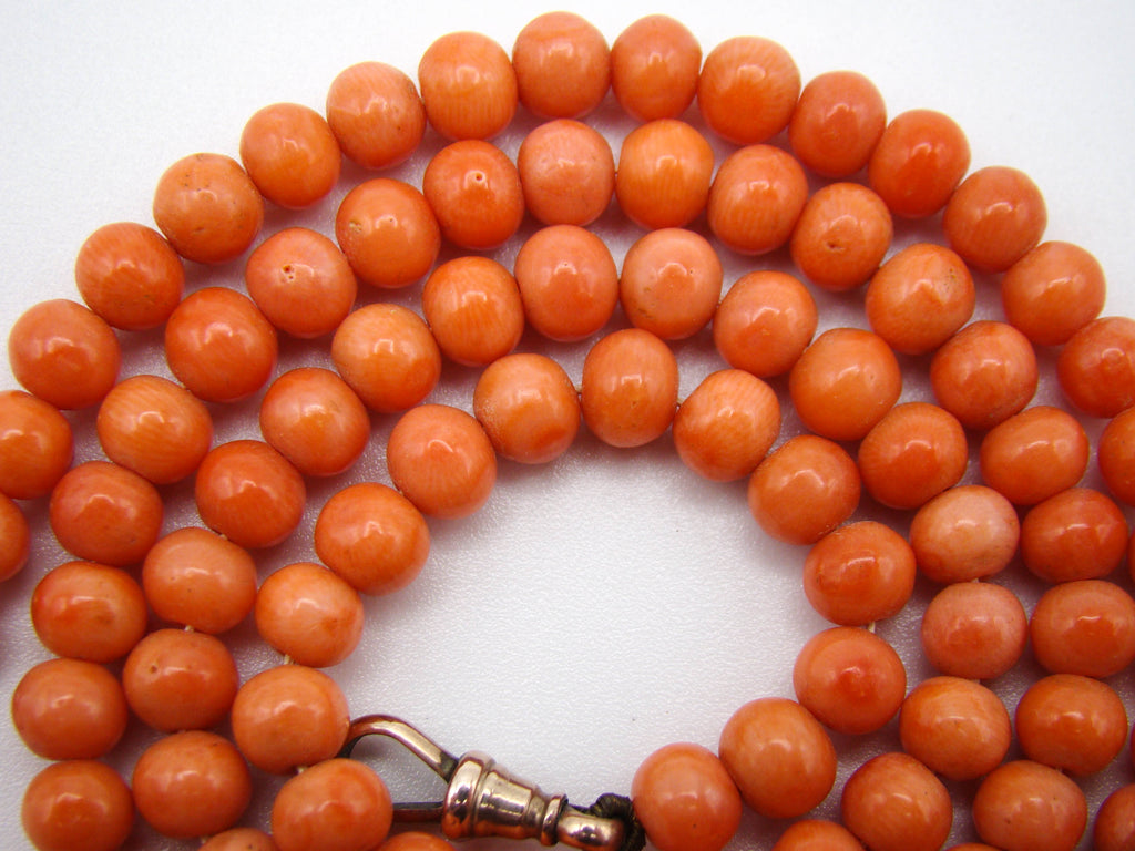 antique coral, natural coral, undyed coral, dark salmon coral, Italian coral, pacific coral, Sardinian Coral, sea coral, Mediterranean necklace, Mediterranean chain, coral necklace, handcarved coral, 9 karat gold