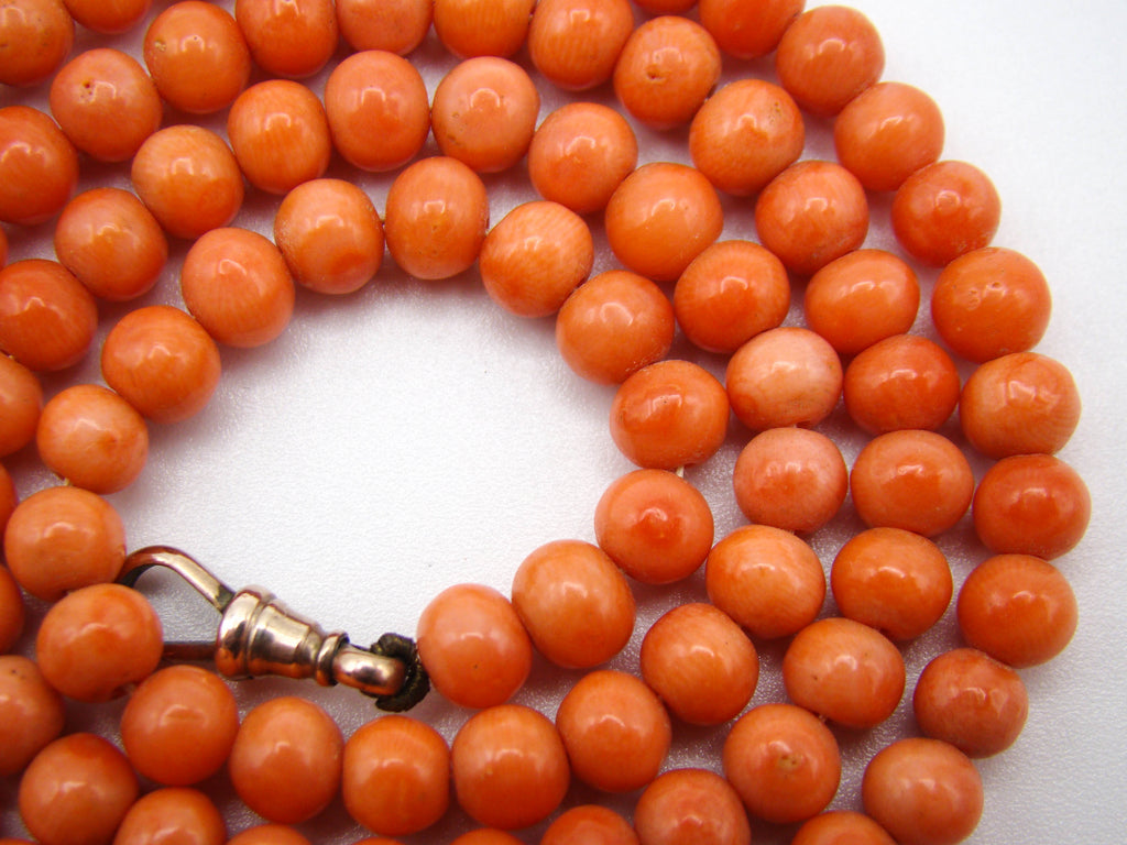 antique coral, natural coral, undyed coral, dark salmon coral, Italian coral, pacific coral, Sardinian Coral, sea coral, Mediterranean necklace, Mediterranean chain, coral necklace, handcarved coral, 9 karat gold