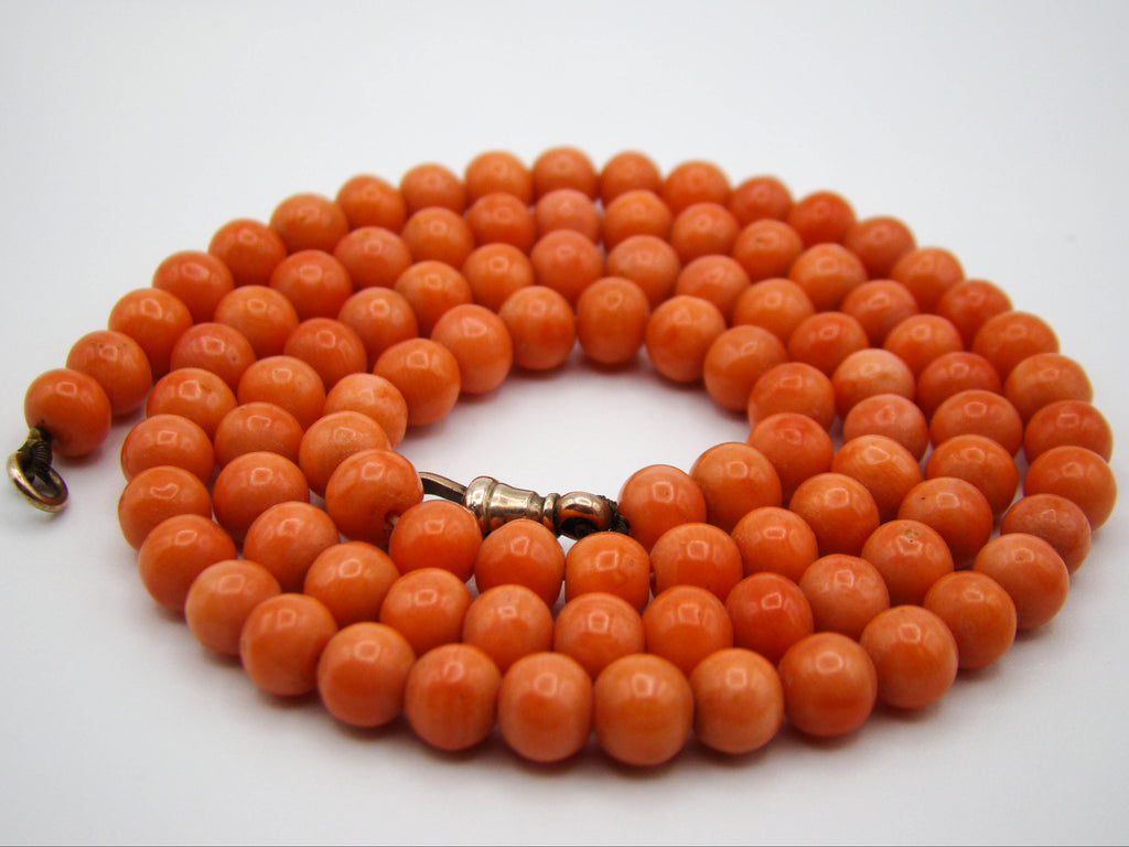 antique coral, natural coral, undyed coral, dark salmon coral, Italian coral, pacific coral, Sardinian Coral, sea coral, Mediterranean necklace, Mediterranean chain, coral necklace, handcarved coral, 9 karat gold