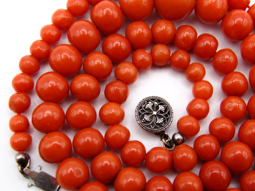 antique coral, natural coral, undyed coral, dark red coral, blood red coral, Italian coral, pacific coral, Sardinian Coral, Coral beads, Coral Rosary beads, Coral chain, Coral necklace, sea coral, aka coral, silver 925 clasp