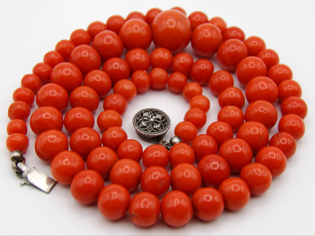 antique coral, natural coral, undyed coral, dark red coral, blood red coral, Italian coral, pacific coral, Sardinian Coral, Coral beads, Coral Rosary beads, Coral chain, Coral necklace, sea coral, aka coral, silver 925 clasp