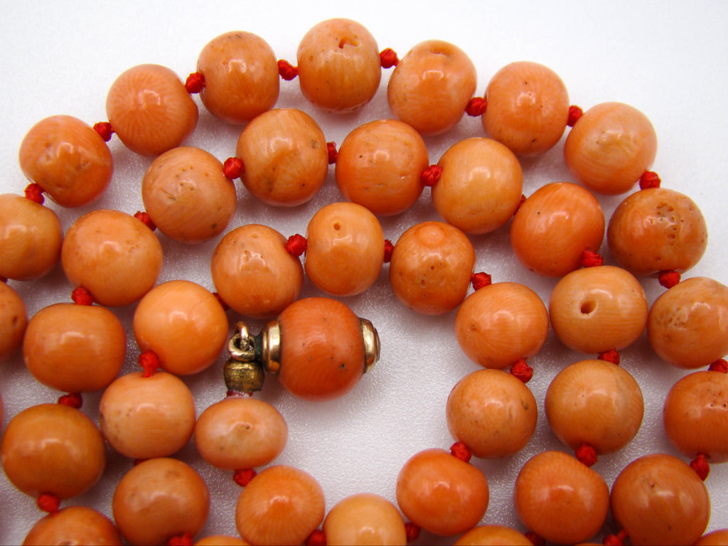 antique coral, natural coral, undyed coral, dark salmon coral, Italian coral, pacific coral, Sardinian Coral, sea coral, Mediterranean necklace, Mediterranean chain, coral necklace, handcarved coral, 9 karat gold