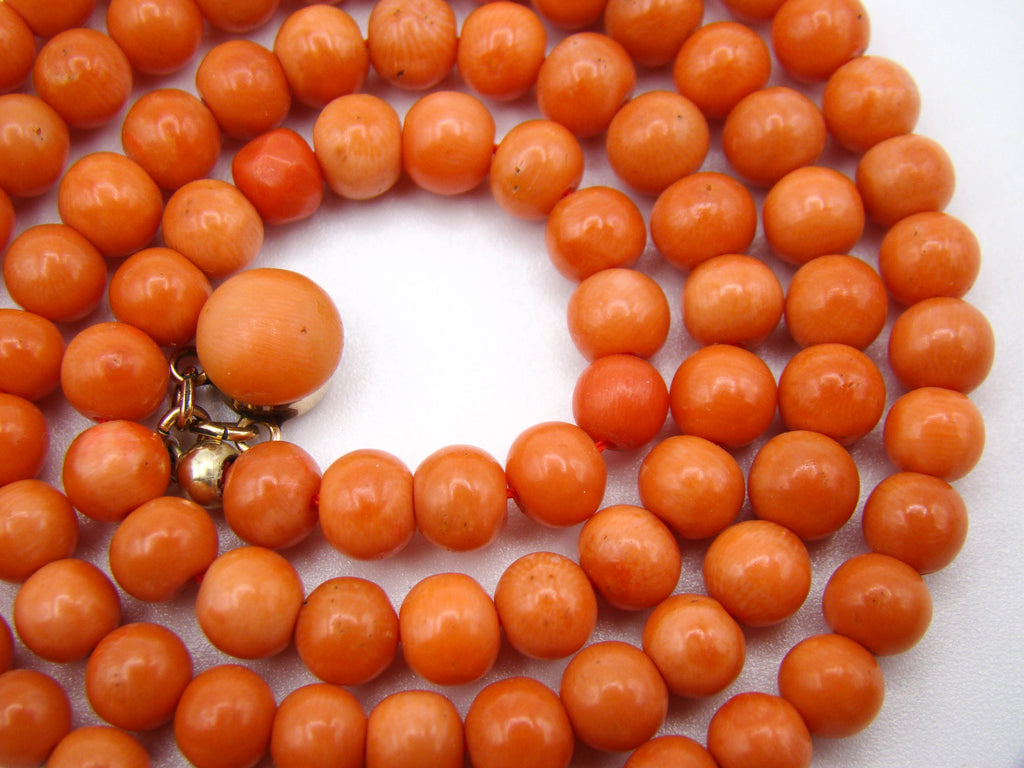 antique coral, natural coral, undyed coral, dark salmon coral, Italian coral, pacific coral, Sardinian Coral, sea coral, Mediterranean necklace, Mediterranean chain, coral necklace, handcarved coral, 14 karat gold