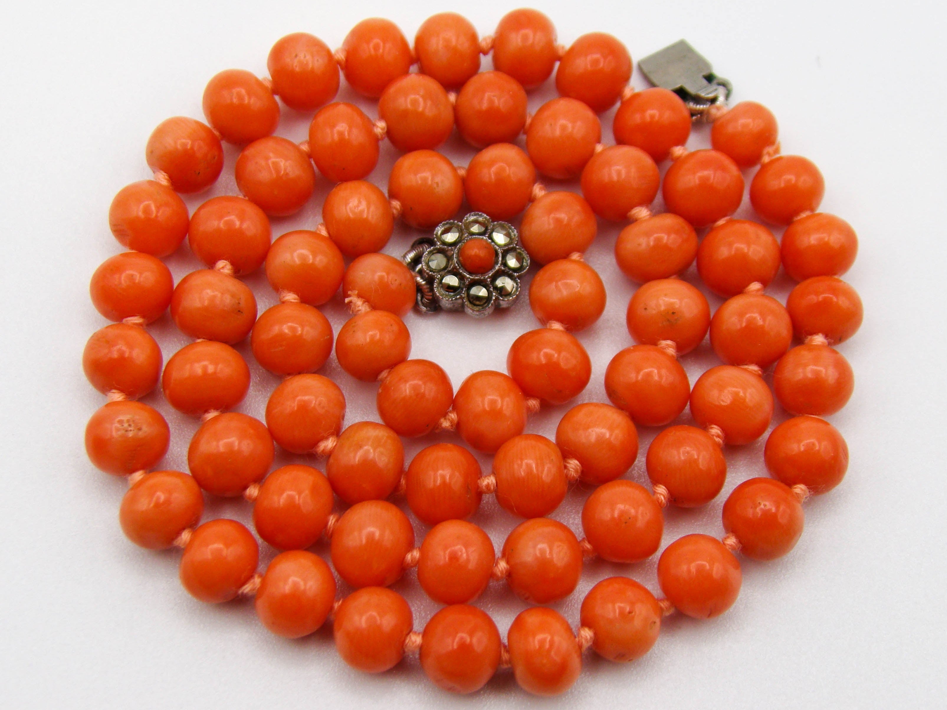 antique coral, natural coral, undyed coral, dark salmon coral, Italian coral, pacific coral, Sardinian Coral, sea coral, Mediterranean coral, Mediterranean necklace, Mediterranean chain, coral necklace, handcarved coral, sterling silver clasp