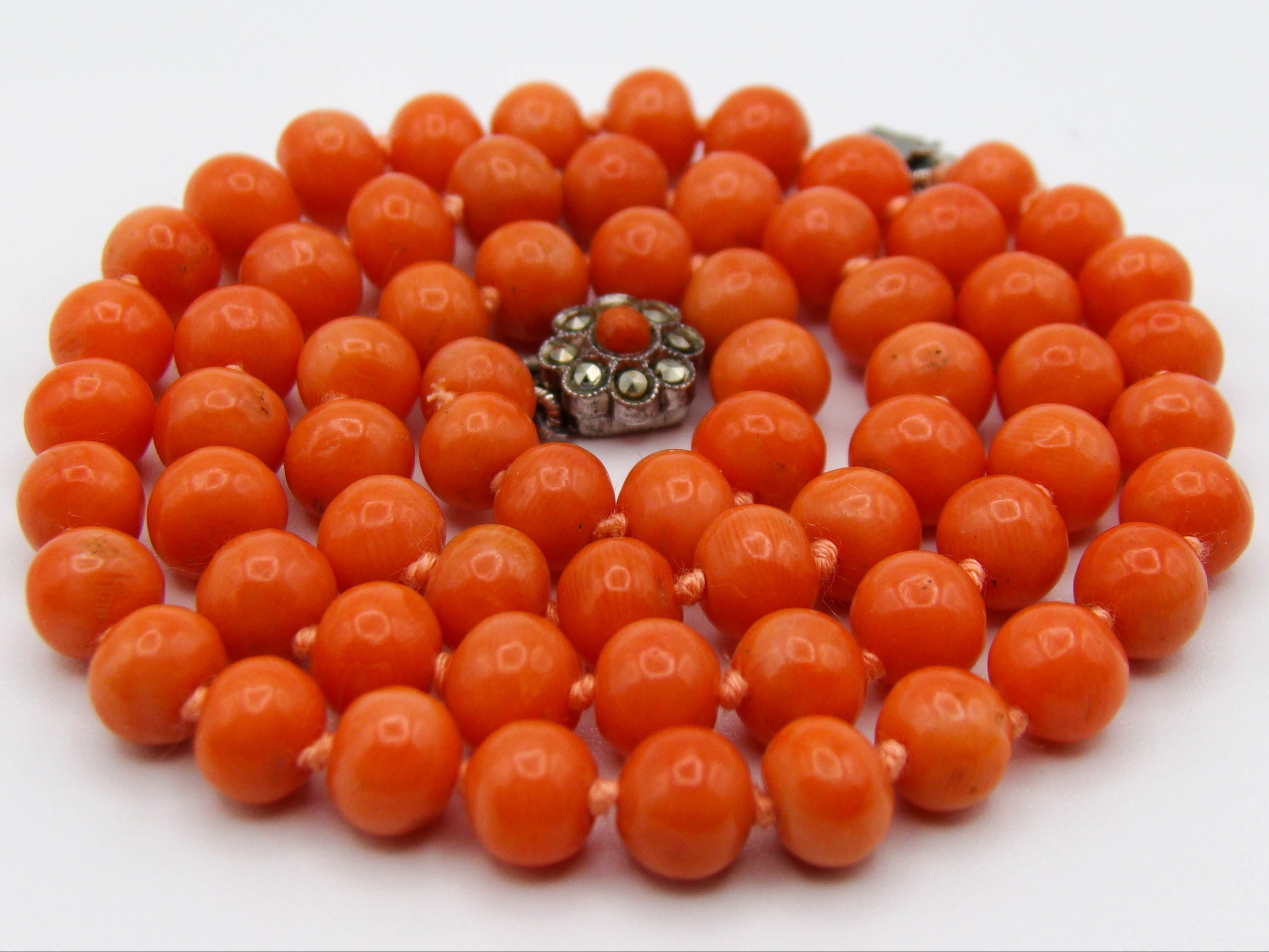 antique coral, natural coral, undyed coral, dark salmon coral, Italian coral, pacific coral, Sardinian Coral, sea coral, Mediterranean coral, Mediterranean necklace, Mediterranean chain, coral necklace, handcarved coral, sterling silver clasp