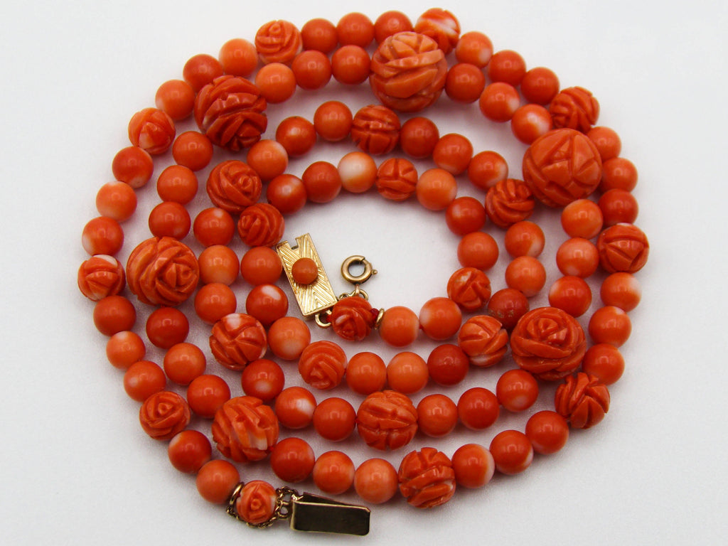 antique coral, natural coral, undyed coral, momo red coral, Italian coral, pacific coral, Sardinian Coral, sea coral, Mediterranean coral, Mediterranean necklace, Mediterranean chain, Mediterranean momo coral, handcarved coral, momo coral, coral necklace, 18 karat Gold clasp
