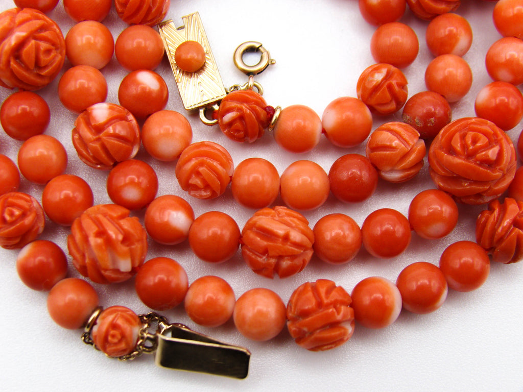antique coral, natural coral, undyed coral, momo red coral, Italian coral, pacific coral, Sardinian Coral, sea coral, Mediterranean coral, Mediterranean necklace, Mediterranean chain, Mediterranean momo coral, handcarved coral, momo coral, coral necklace, 18 karat Gold clasp