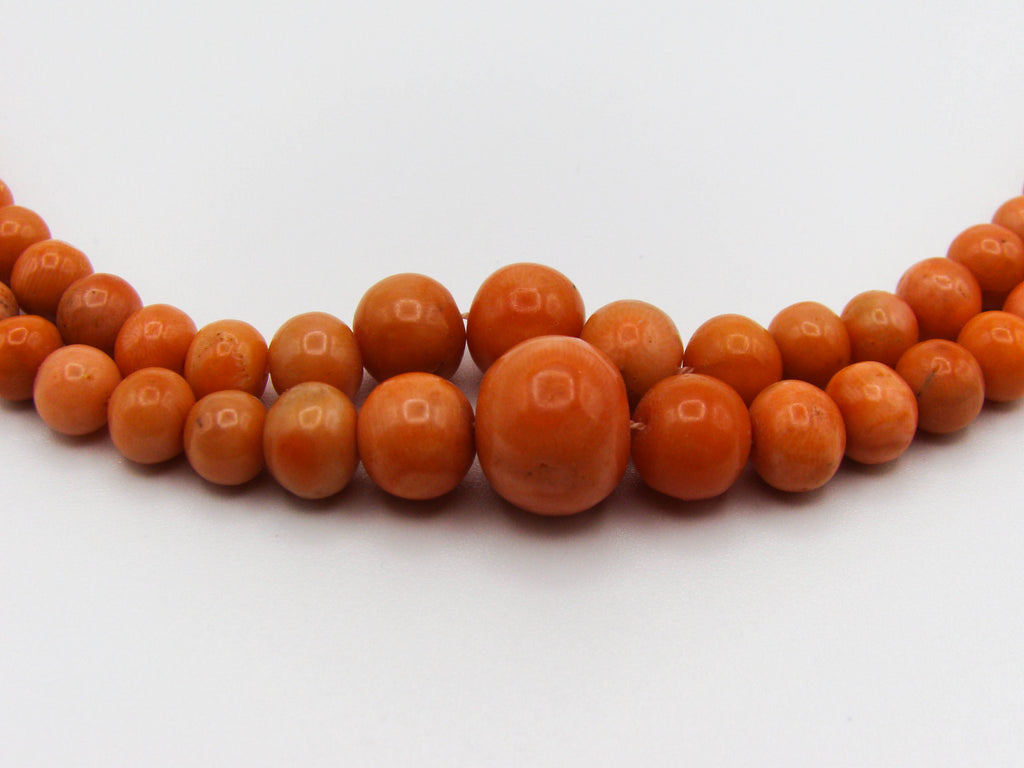 antique coral, natural coral, undyed coral, Italian coral, pacific coral, Sardinian Coral, Coral beads, Coral Rosary beads, Coral chain, Coral necklace, sea coral, 2 strand chain, Salmon beads, sterling silver clasp