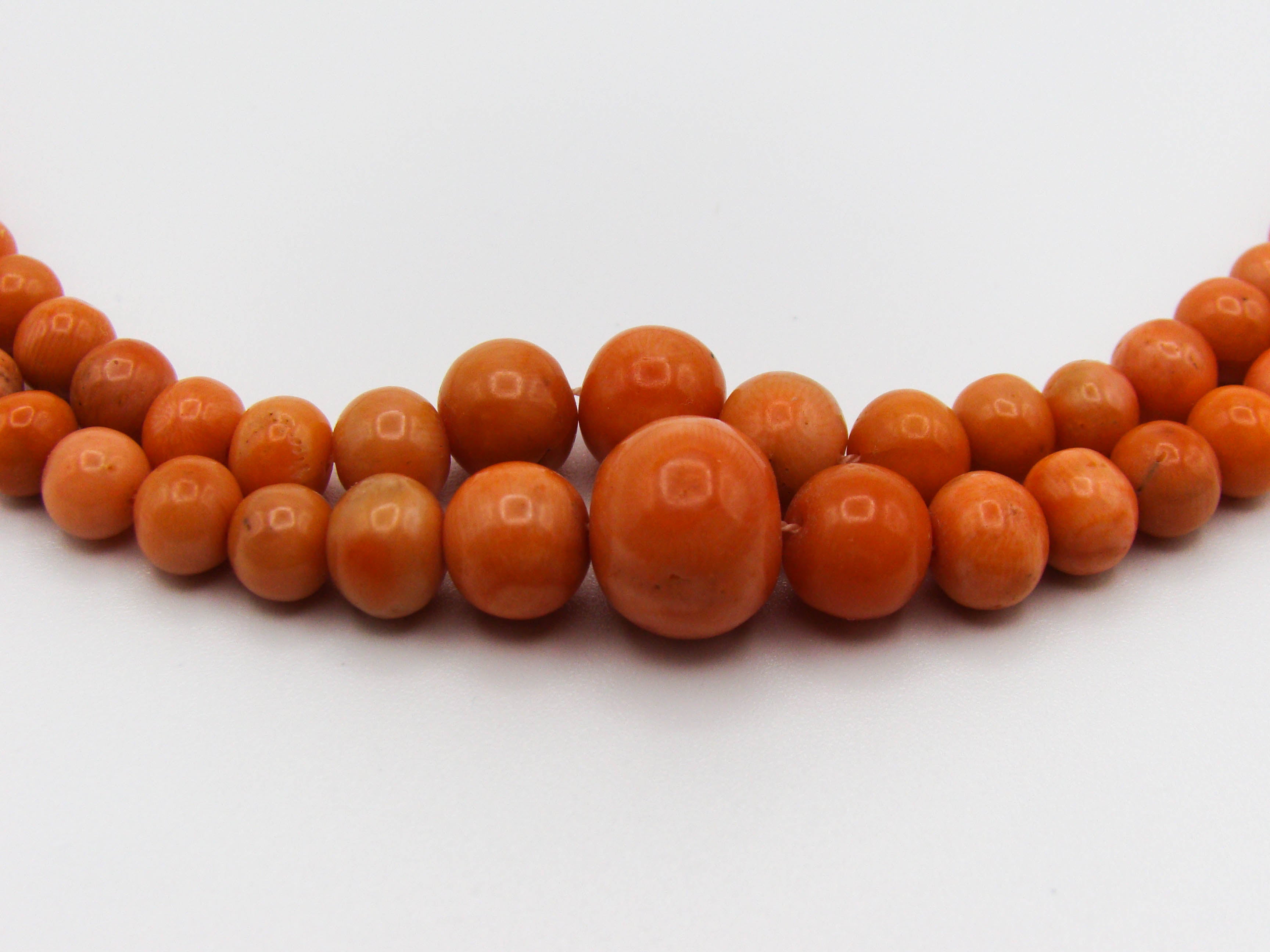 antique coral, natural coral, undyed coral, Italian coral, pacific coral, Sardinian Coral, Coral beads, Coral Rosary beads, Coral chain, Coral necklace, sea coral, 2 strand chain, Salmon beads, sterling silver clasp