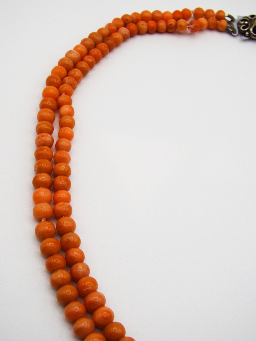 antique coral, natural coral, undyed coral, Italian coral, pacific coral, Sardinian Coral, Coral beads, Coral Rosary beads, Coral chain, Coral necklace, sea coral, 2 strand chain, Salmon beads, sterling silver clasp
