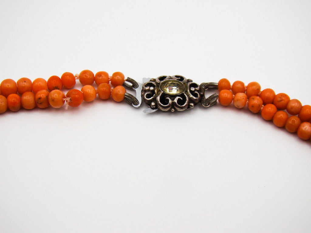 antique coral, natural coral, undyed coral, Italian coral, pacific coral, Sardinian Coral, Coral beads, Coral Rosary beads, Coral chain, Coral necklace, sea coral, 2 strand chain, Salmon beads, sterling silver clasp