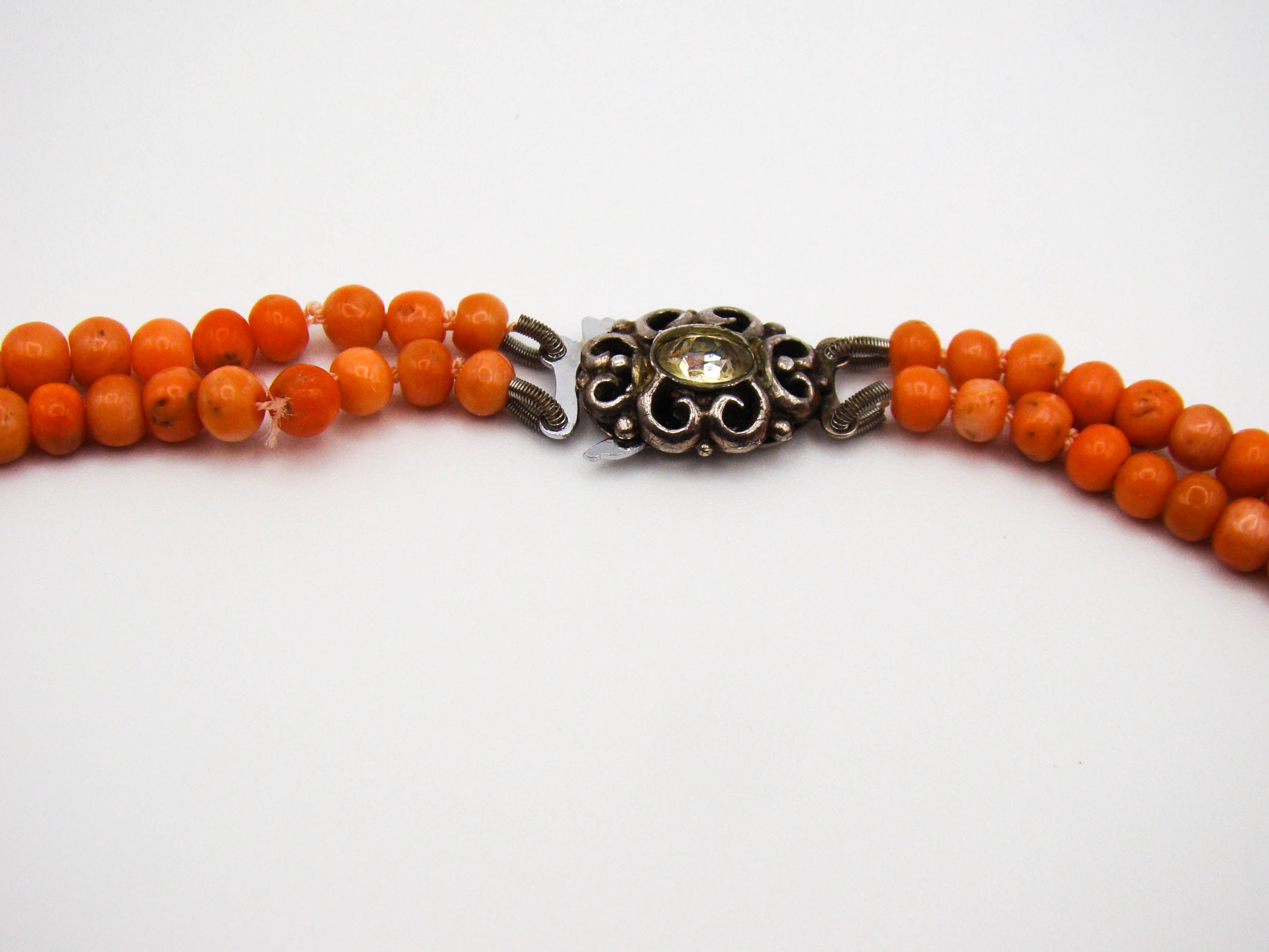 antique coral, natural coral, undyed coral, Italian coral, pacific coral, Sardinian Coral, Coral beads, Coral Rosary beads, Coral chain, Coral necklace, sea coral, 2 strand chain, Salmon beads, sterling silver clasp