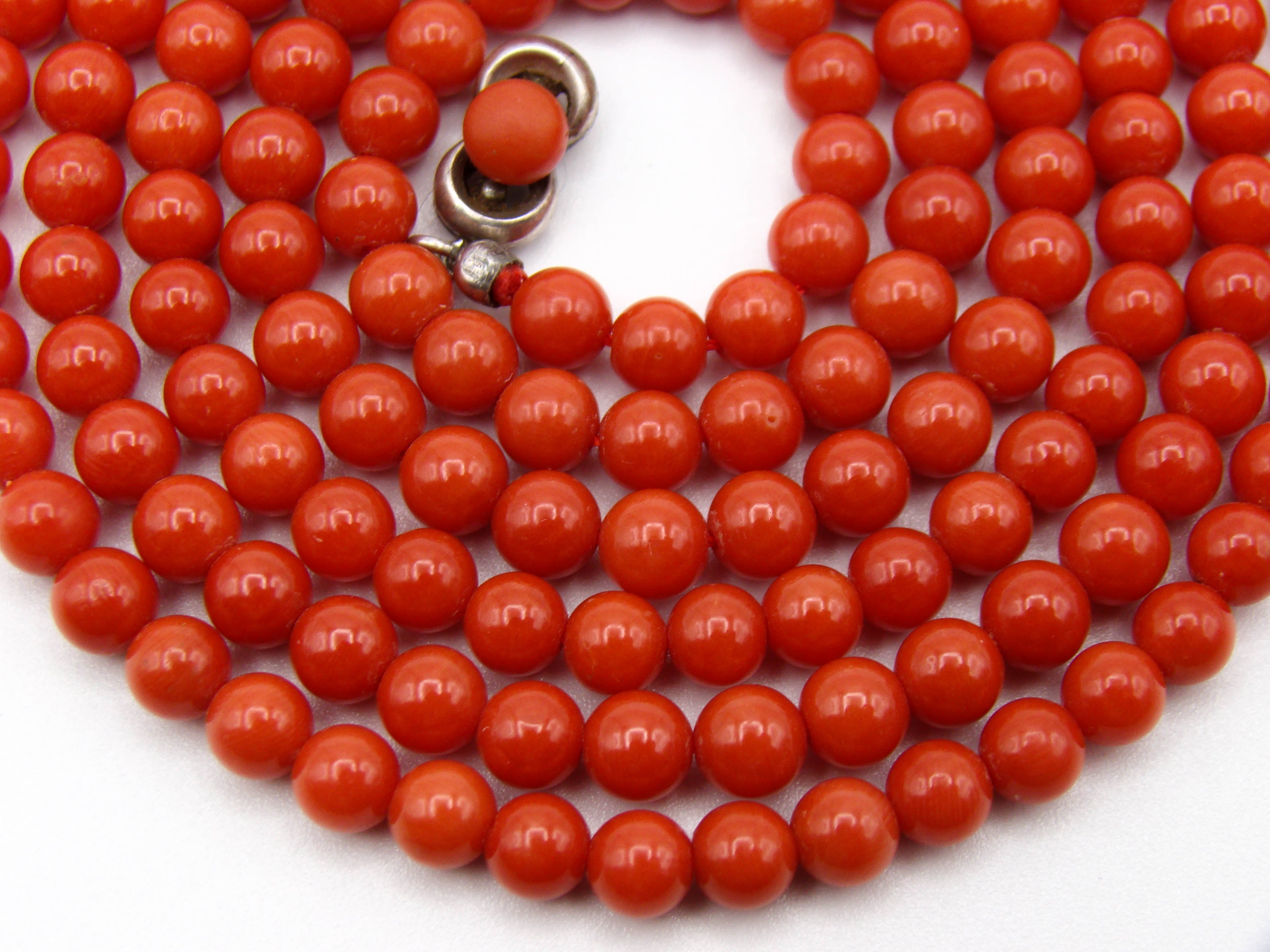 antique coral, natural coral, undyed coral, dark red coral, blood red coral, Italian coral, pacific coral, Sardinian Coral, Coral beads, Coral Rosary beads, Coral chain, Coral necklace, sea coral, aka coral, silver 835 clasp