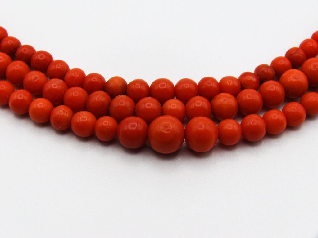 antique coral, natural coral, undyed coral, dark red coral, blood red coral, Italian coral, pacific coral, Sardinian Coral, Coral beads, Coral Rosary beads, Coral chain, Coral necklace, sea coral, Mediterranean coral, 2 strand chain, Mediterranean red beads